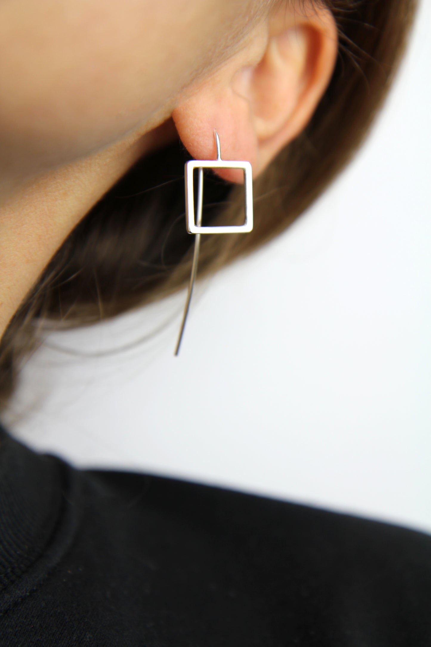 Square Silver Hook Earrings - small