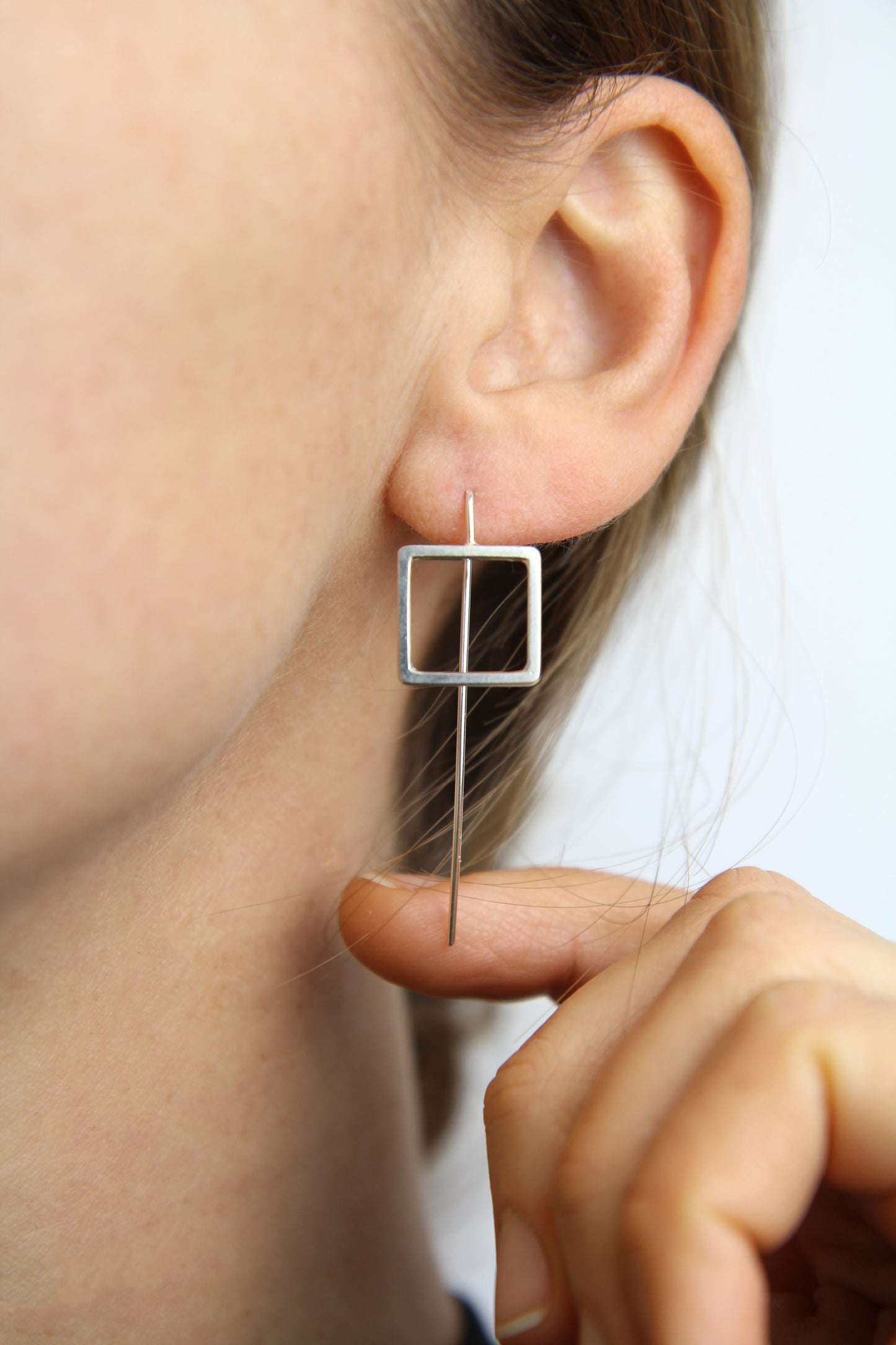 Square Silver Hook Earrings - small