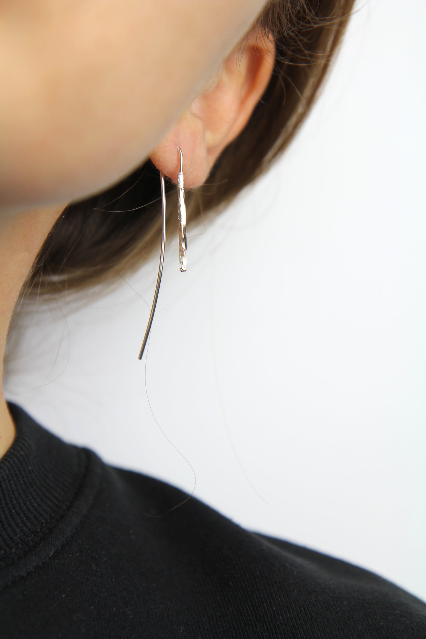 Sleek Line Silver Hook Earrings