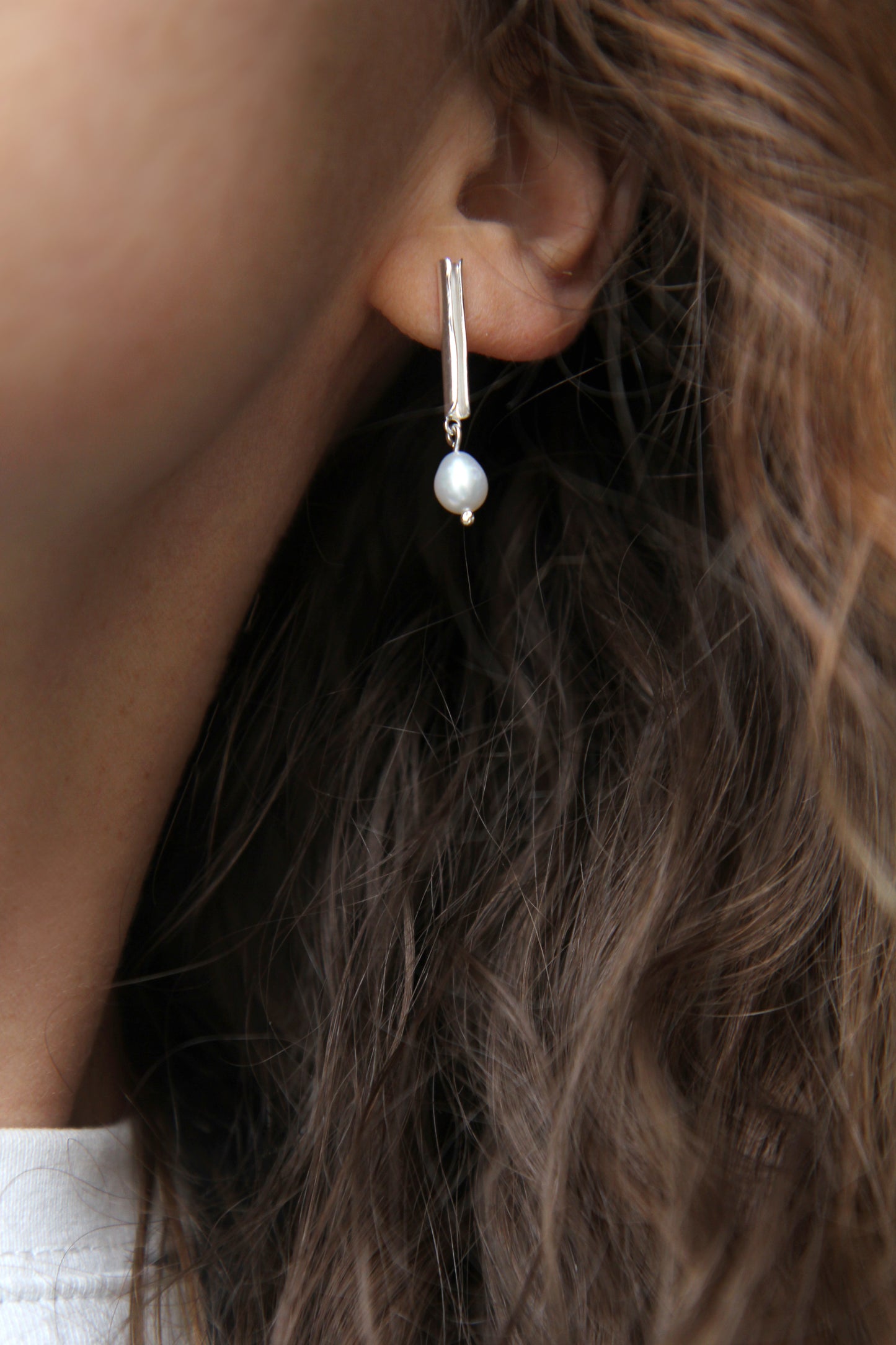 Fine Silver Tube Earrings With Pearl - short