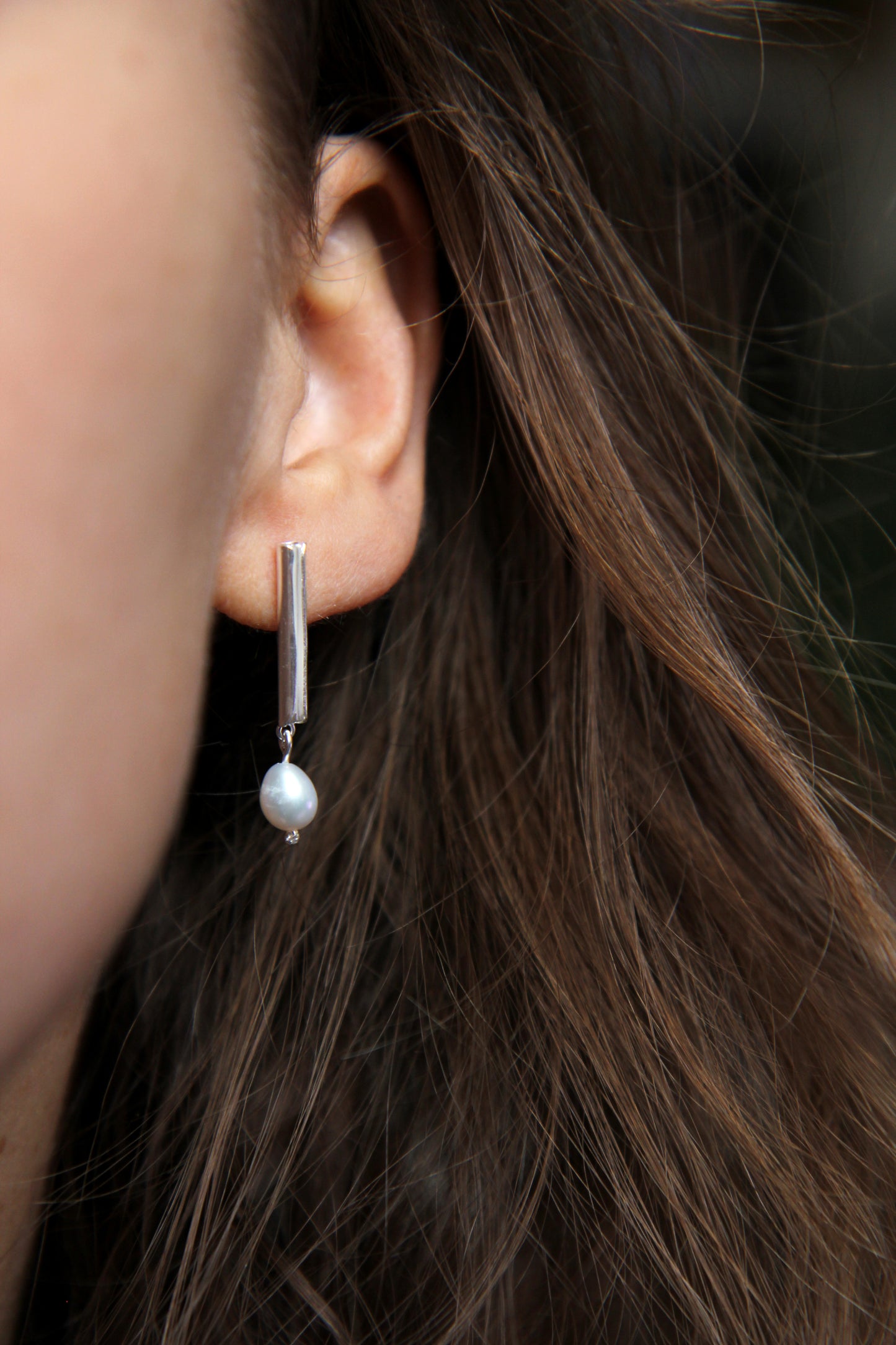 Fine Silver Tube Earrings With Pearl - short