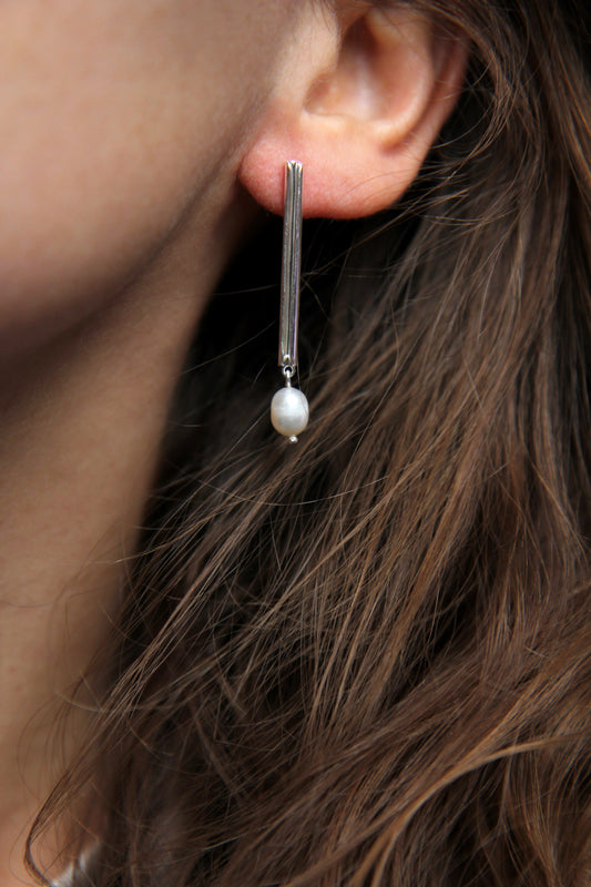Fine Silver Tube Earrings With Pearl