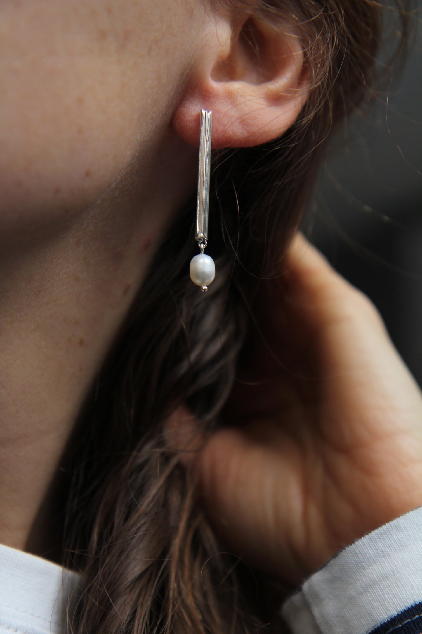 Fine Silver Tube Earrings With Pearl