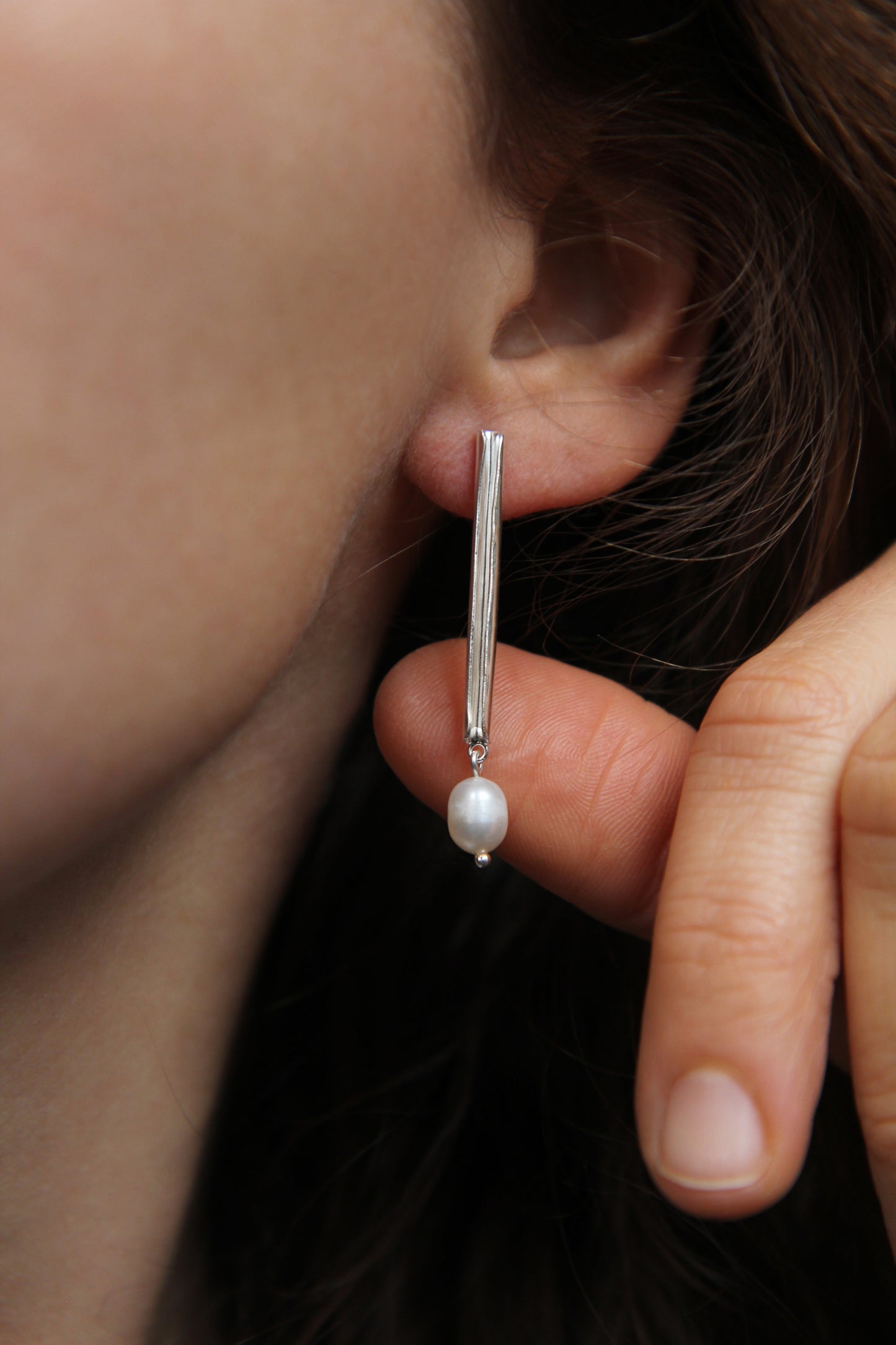 Fine Silver Tube Earrings With Pearl
