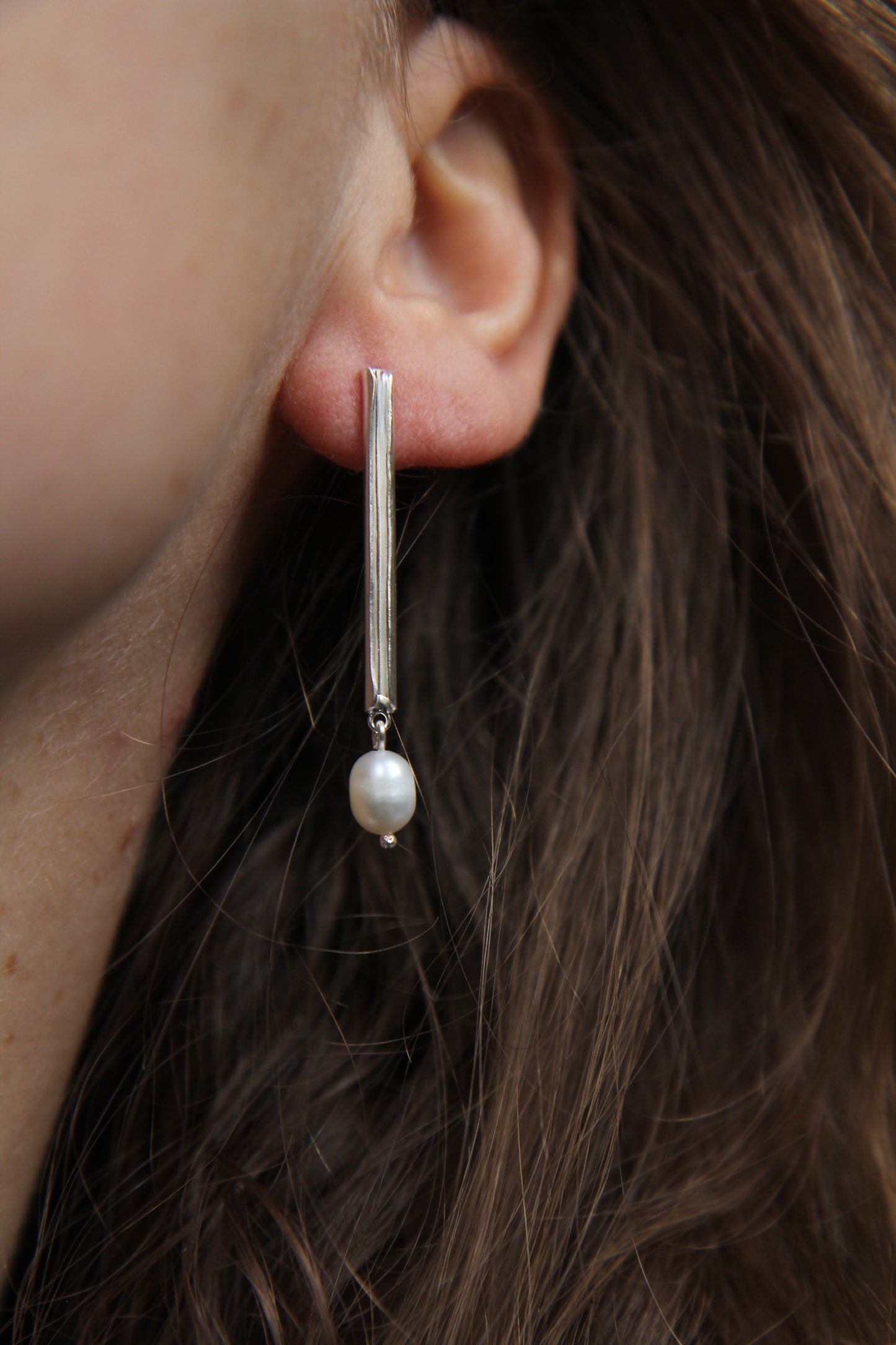 Fine Silver Tube Earrings With Pearl