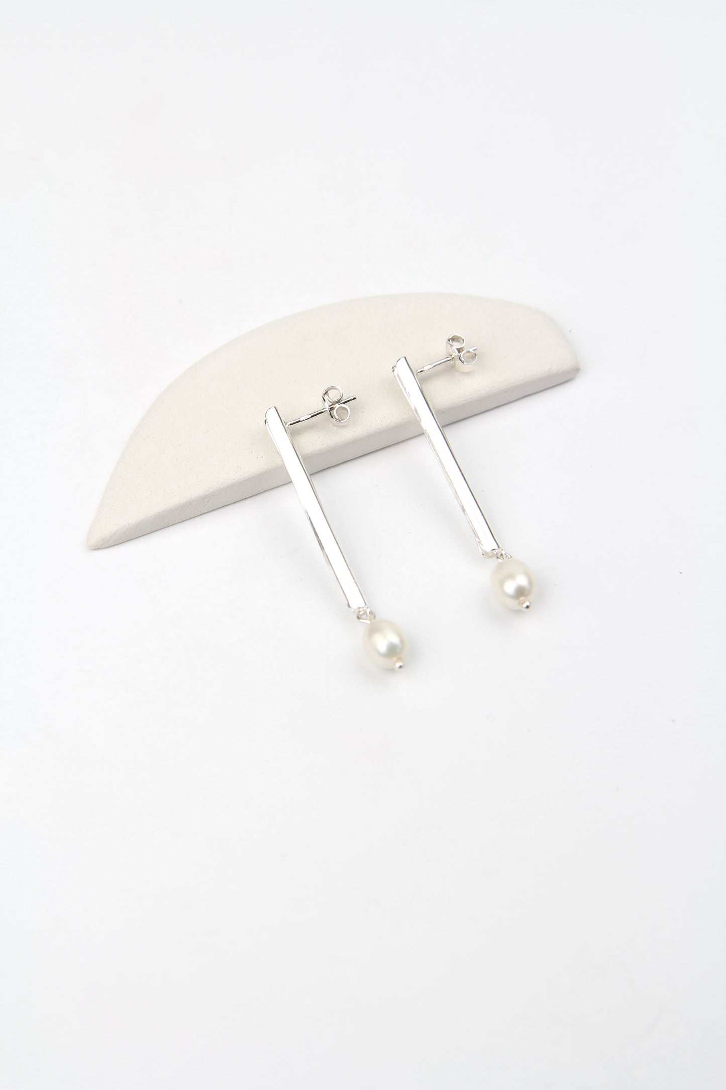 Fine Silver Tube Earrings With Pearl