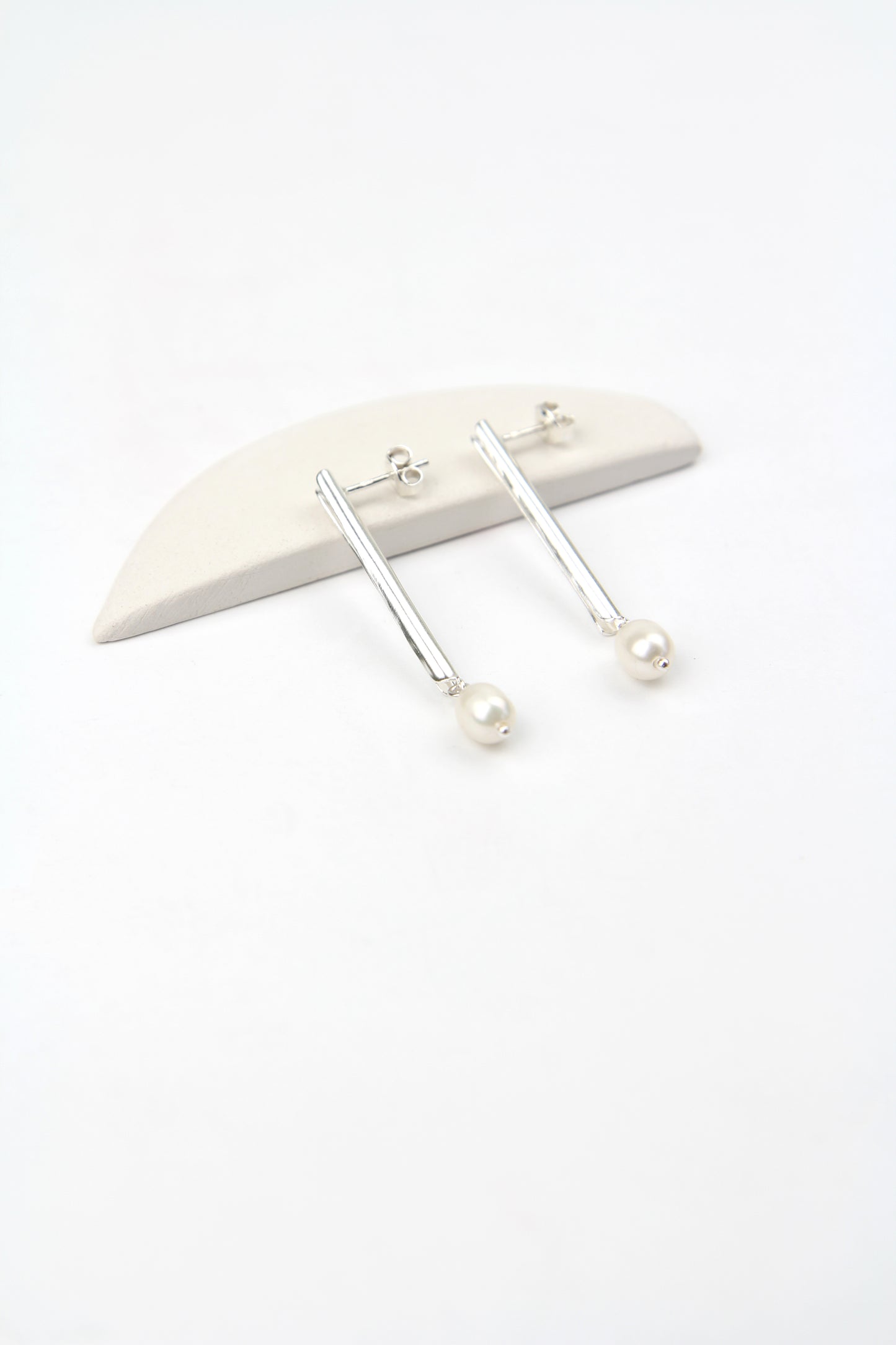 Fine Silver Tube Earrings With Pearl