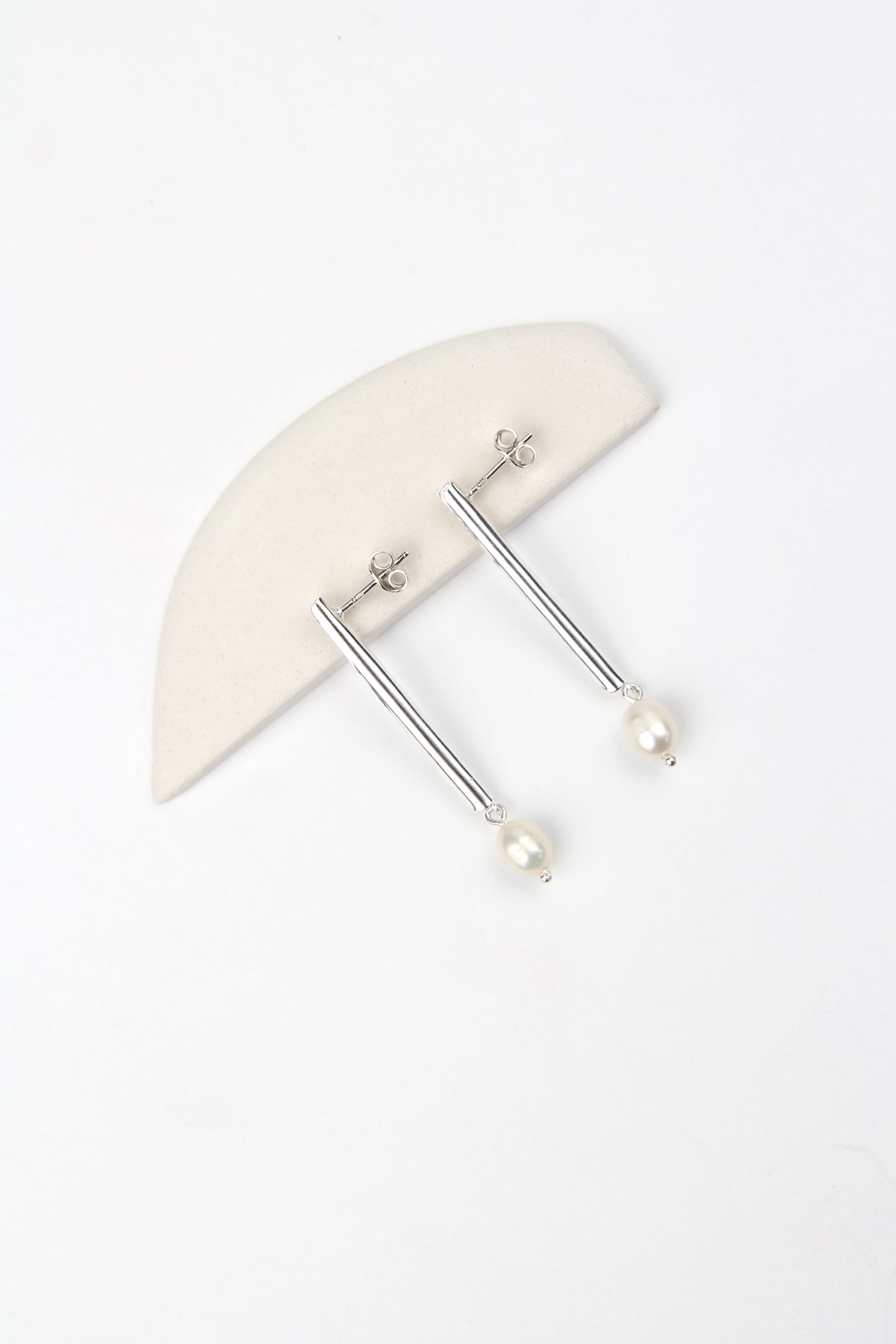 Fine Silver Tube Earrings With Pearl