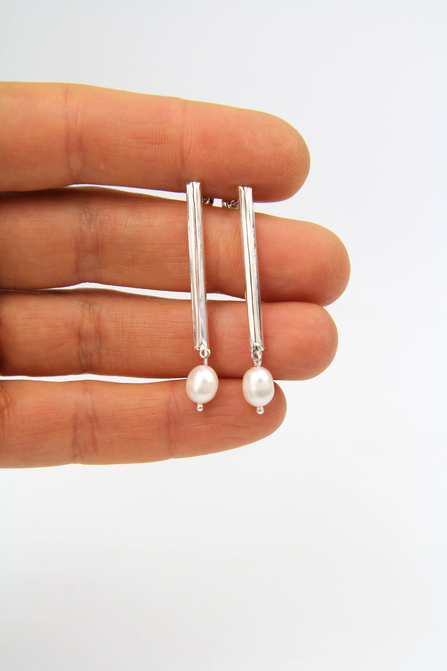 Fine Silver Tube Earrings With Pearl