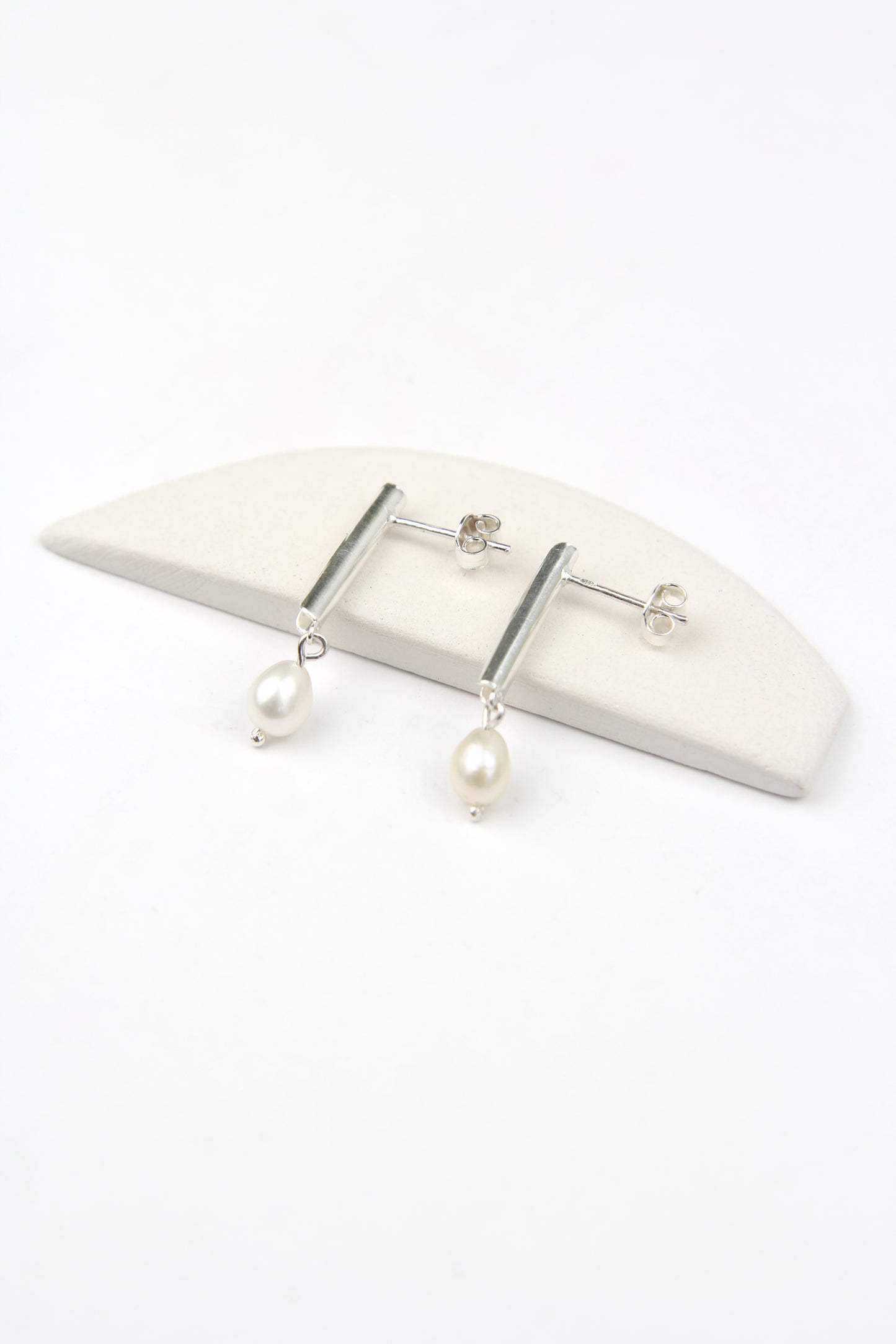Fine Silver Tube Earrings With Pearl - short