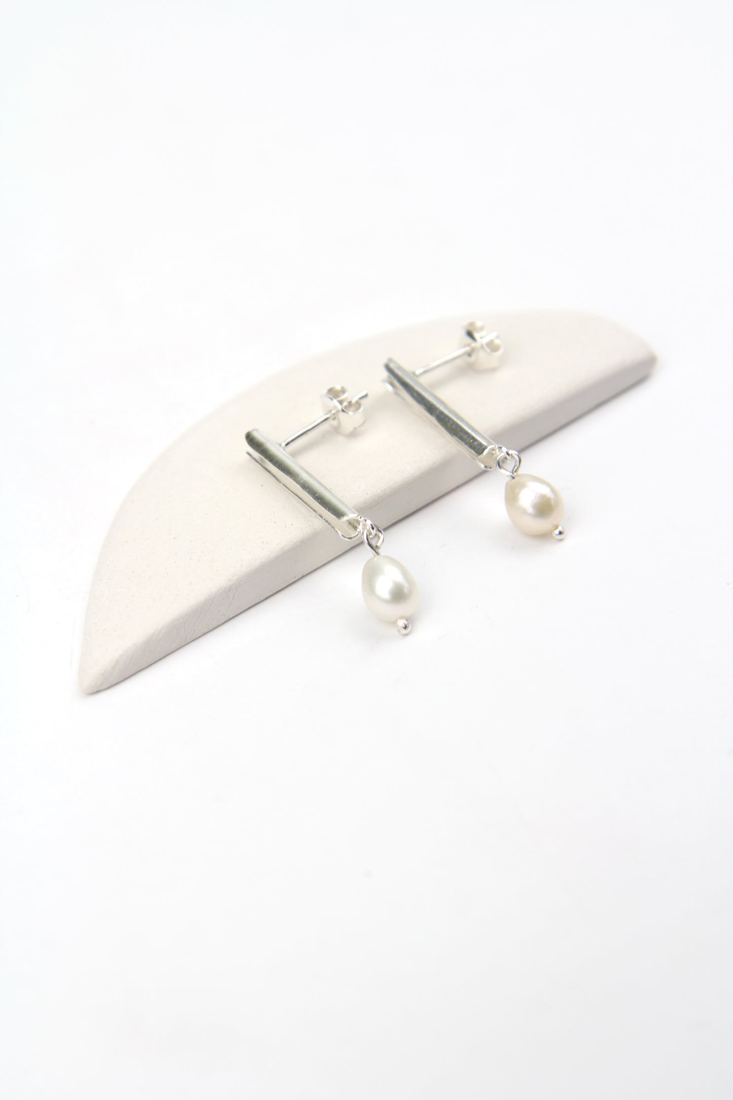 Fine Silver Tube Earrings With Pearl - short