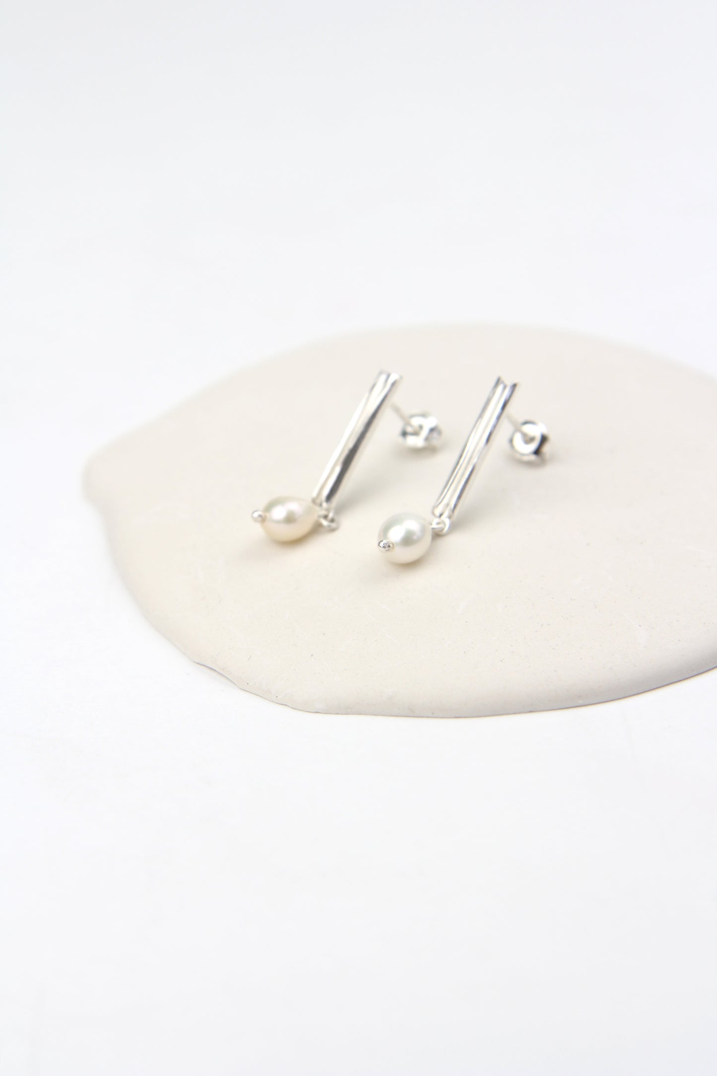Fine Silver Tube Earrings With Pearl - short