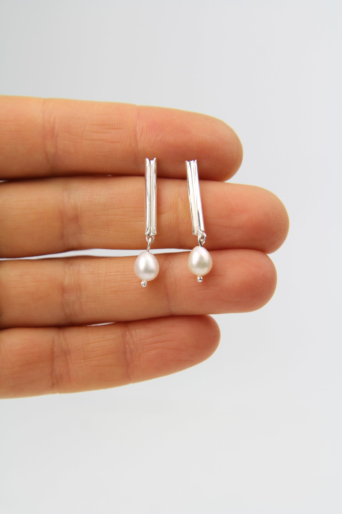Fine Silver Tube Earrings With Pearl - short