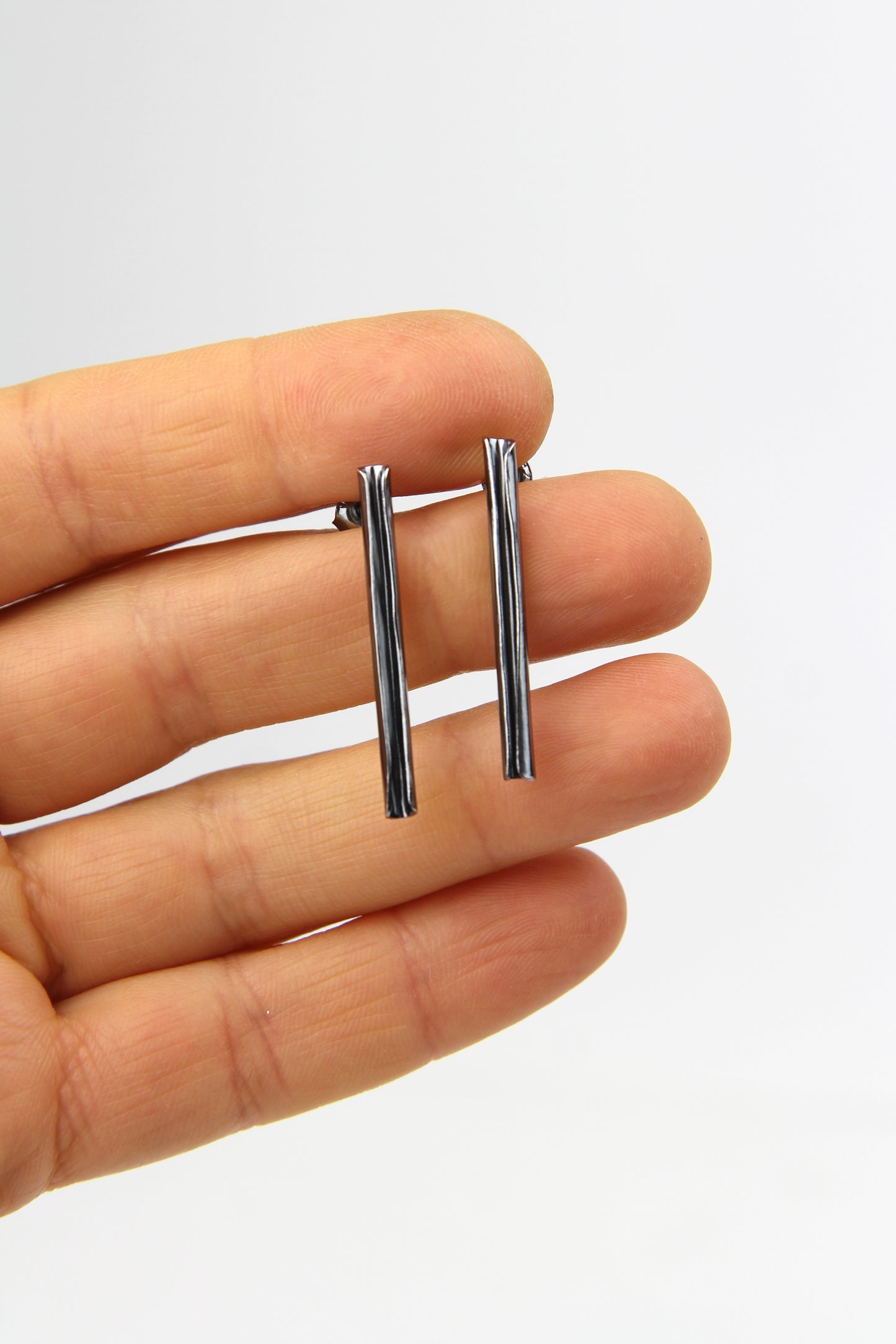 Fine Black Silver Tube Earrings