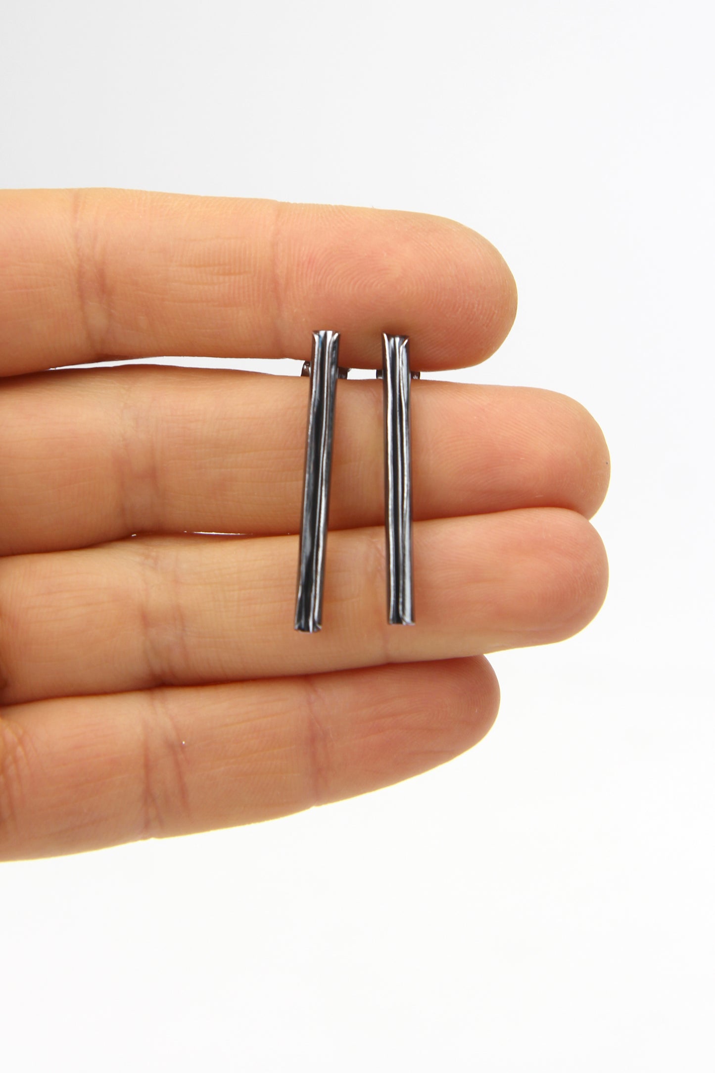 Fine Black Silver Tube Earrings