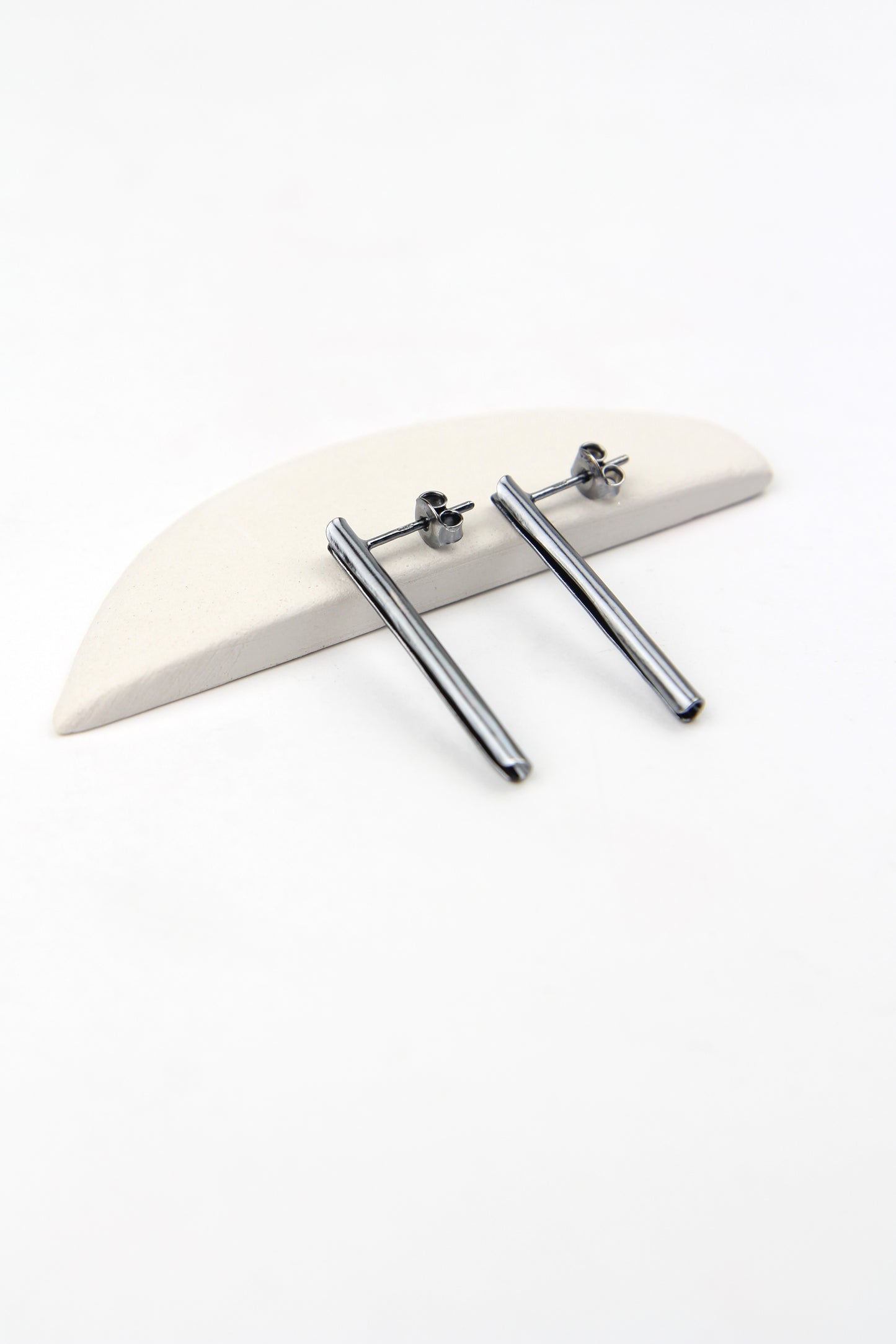 Fine Black Silver Tube Earrings