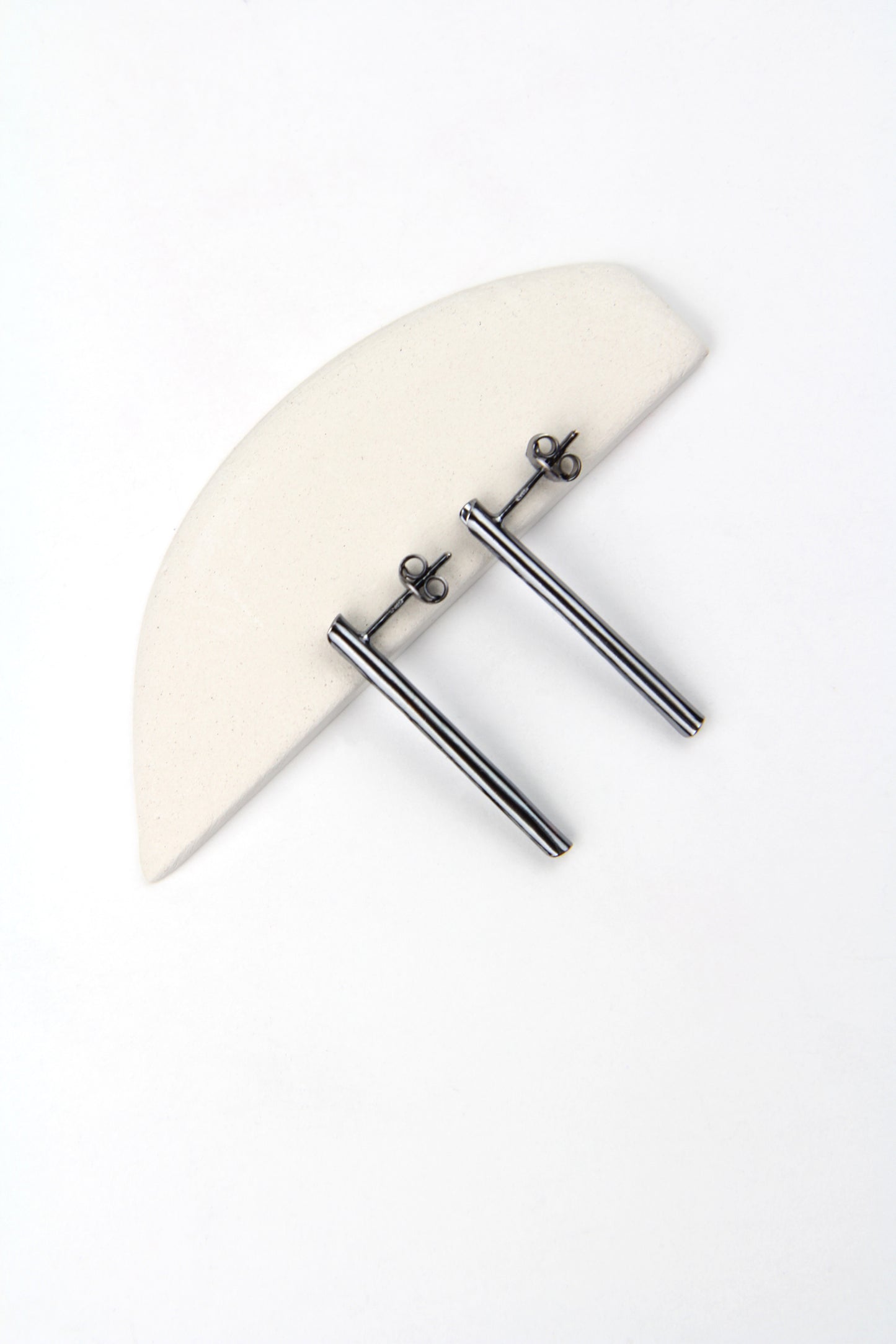 Fine Black Silver Tube Earrings