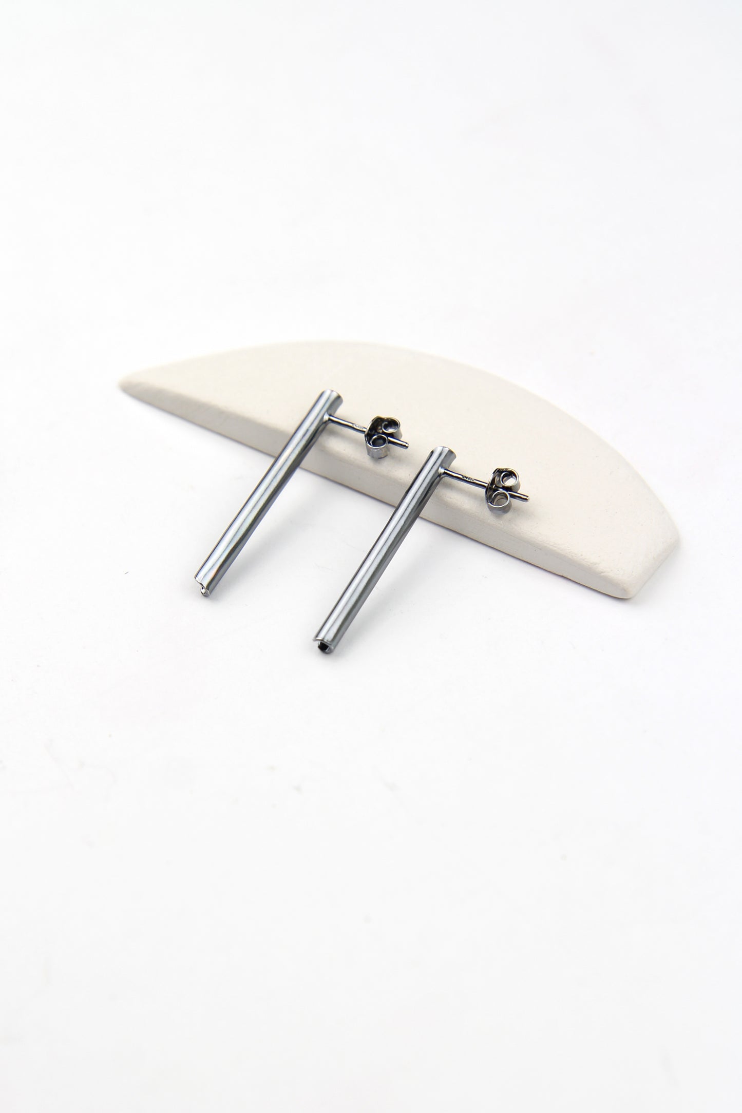 Fine Black Silver Tube Earrings