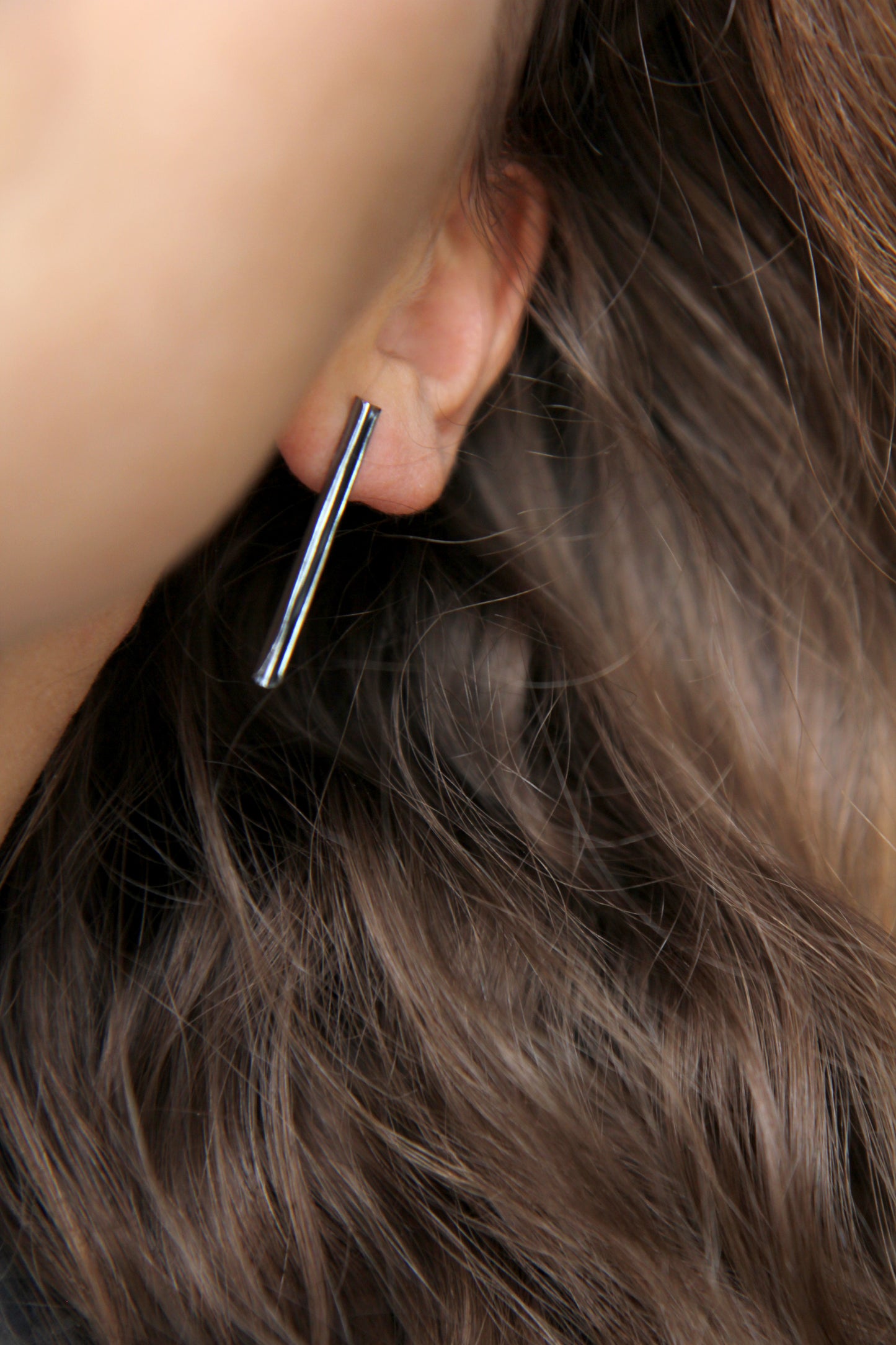 Fine Black Silver Tube Earrings