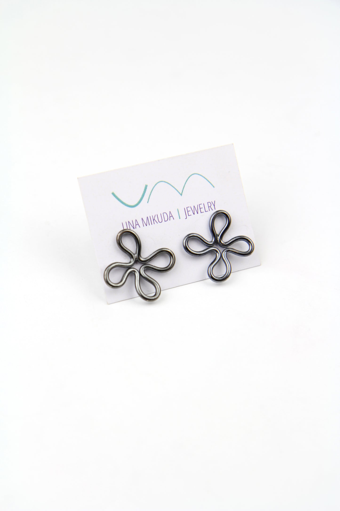 Black Silver Clover Earrings