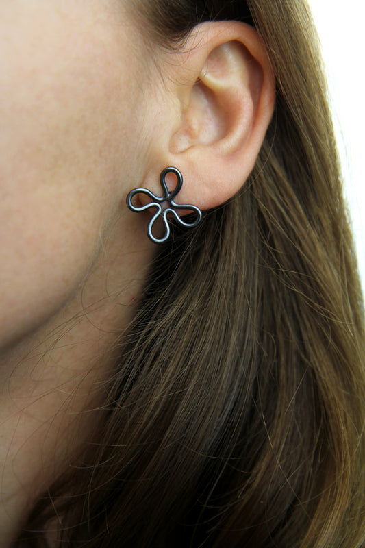 Black Silver Clover Earrings