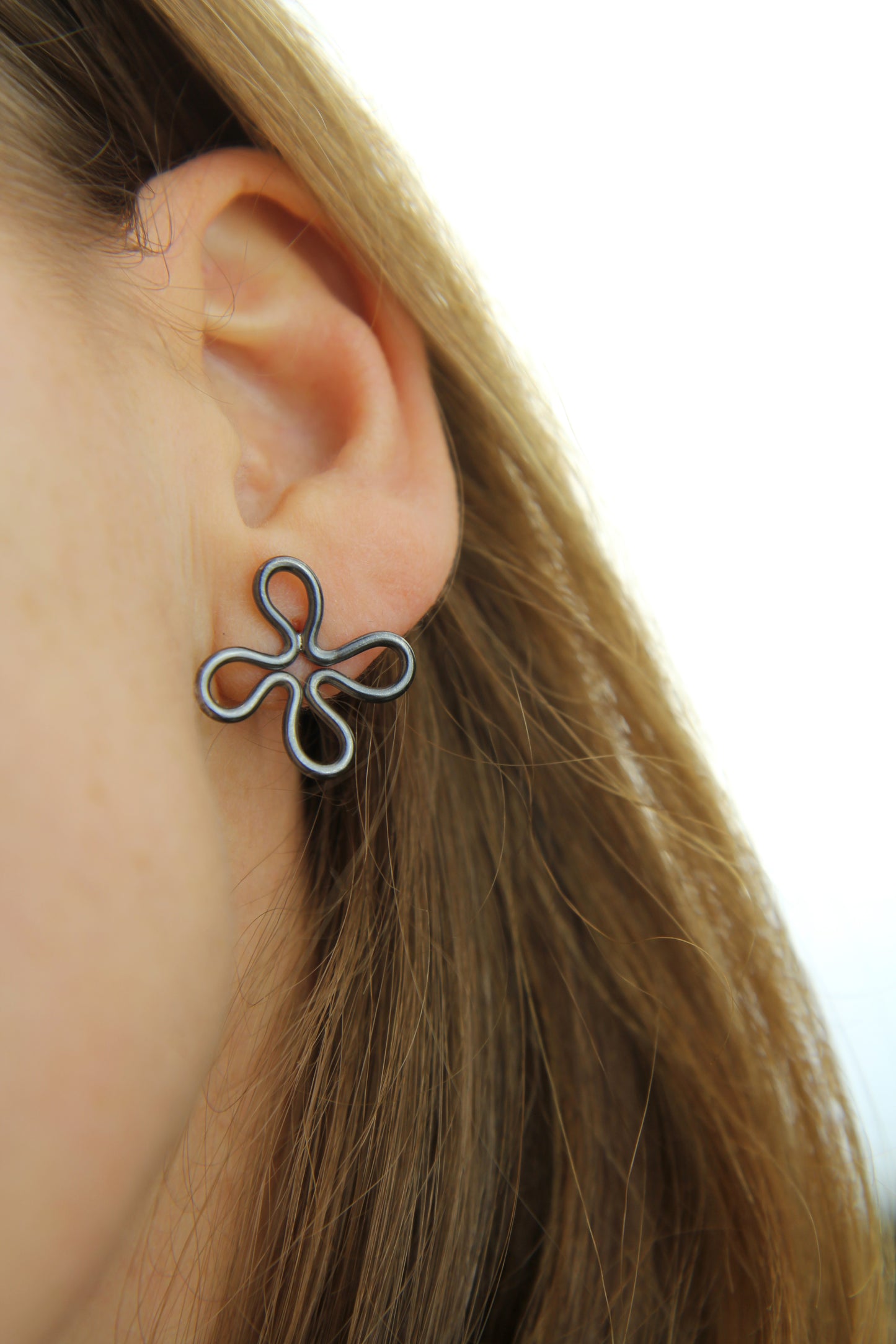 Black Silver Clover Earrings
