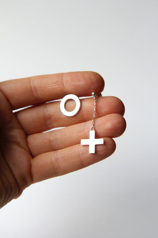 NEW! ✨ Circle & Cross Silver Chain Earrings