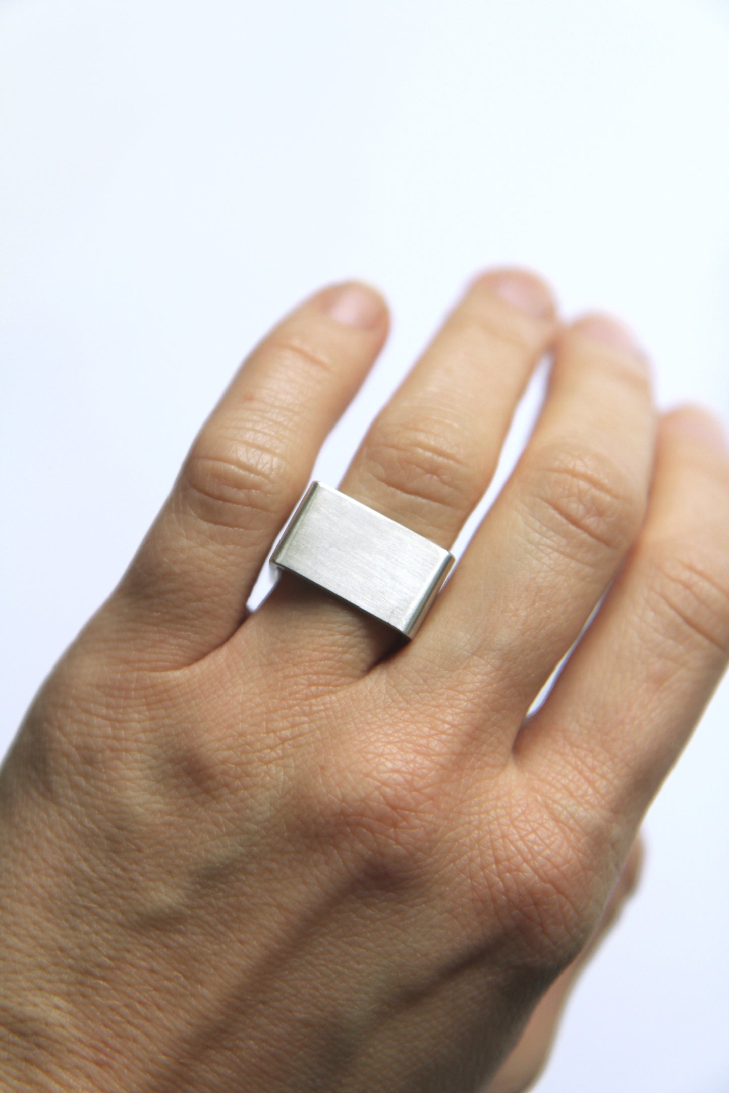 Wide Matt Silver Square Ring