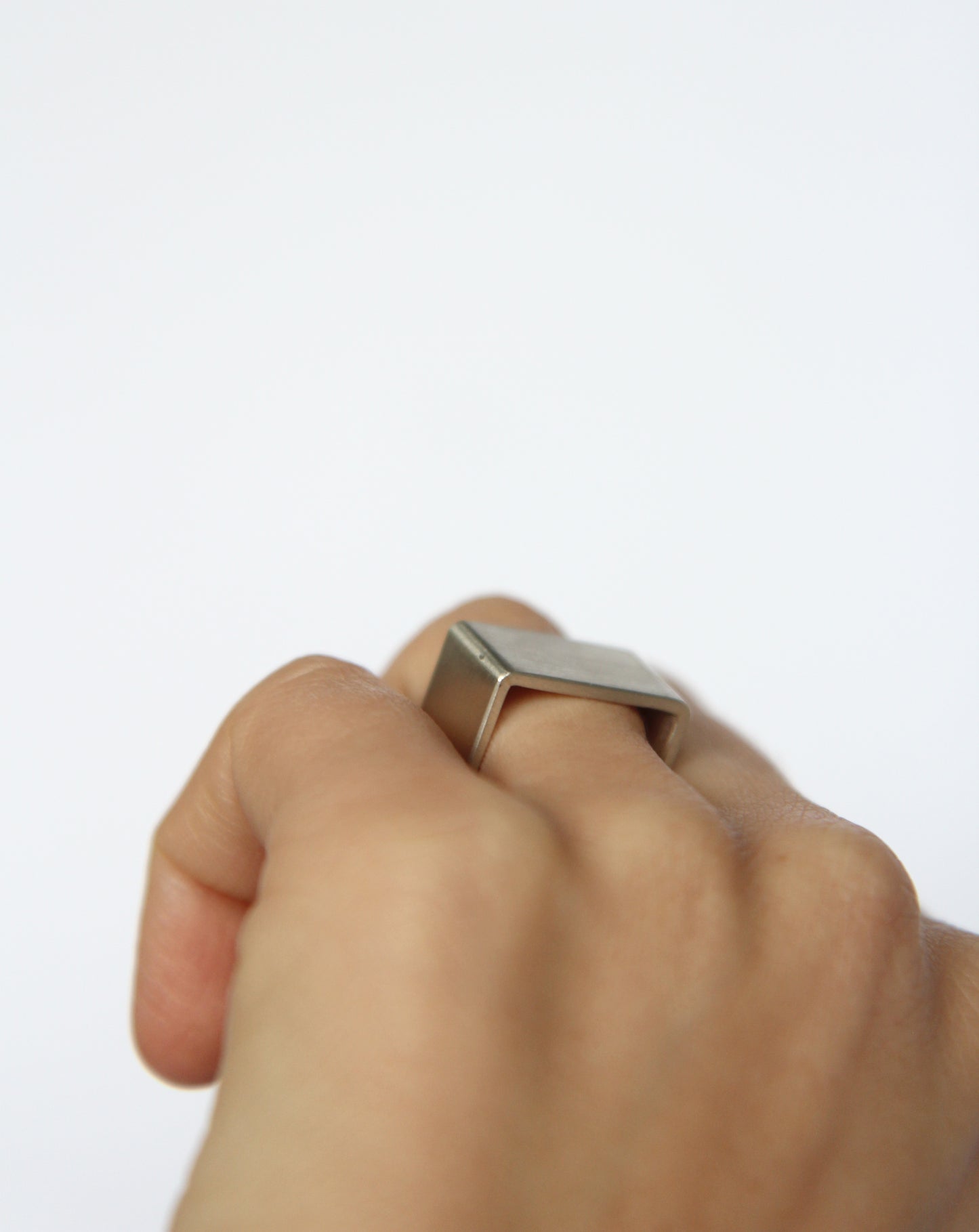 Wide Matt Silver Square Ring