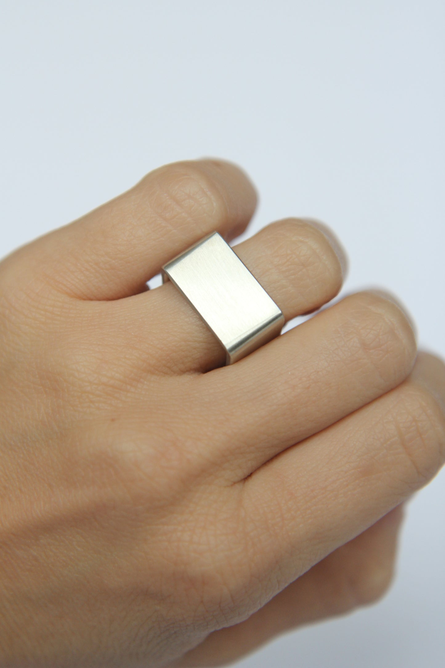 Wide Matt Silver Square Ring