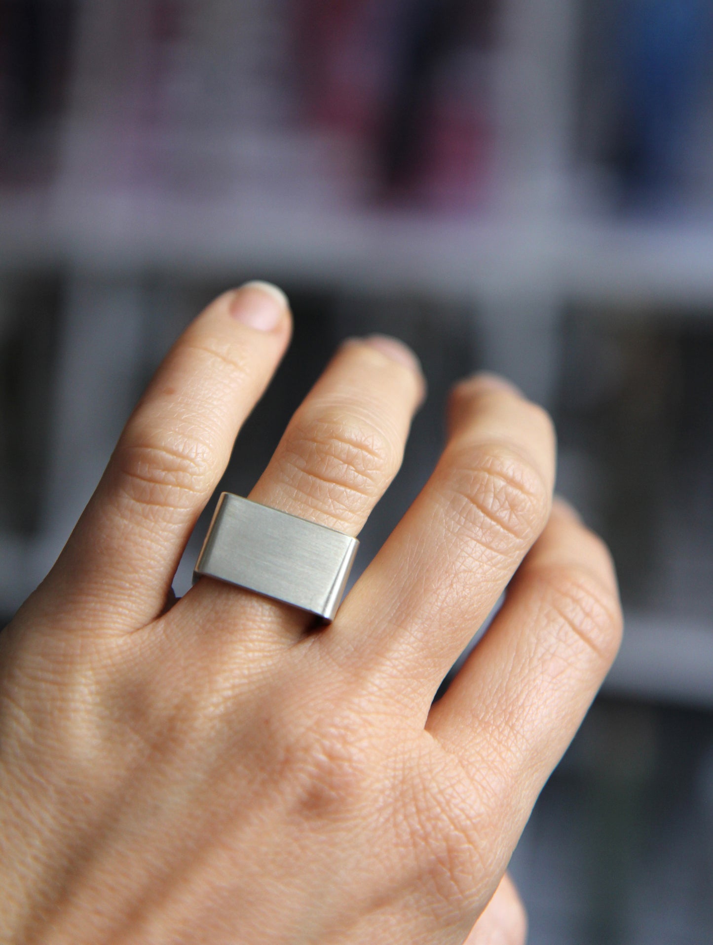 Wide Matt Silver Square Ring