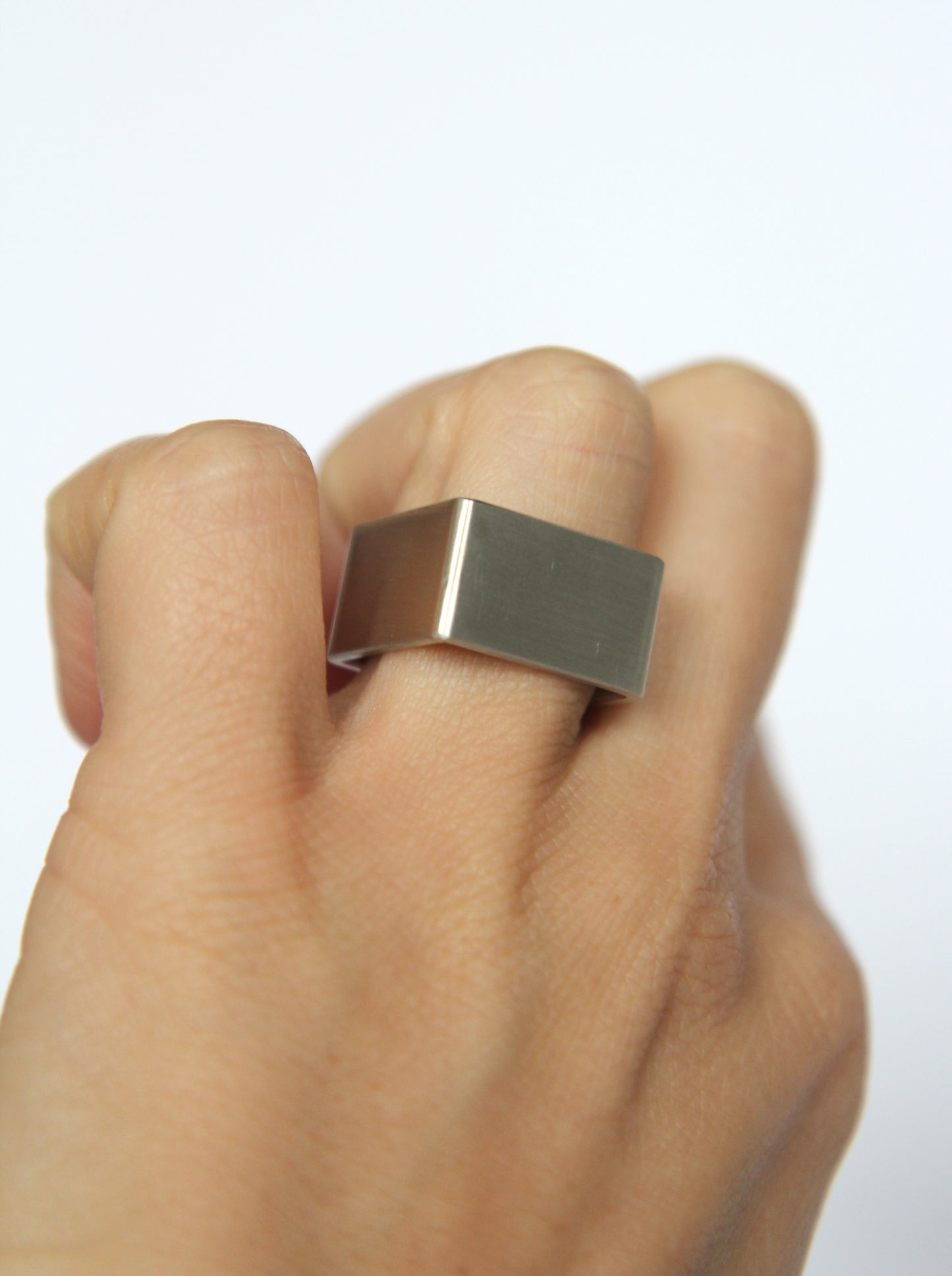 Wide Matt Silver Square Ring