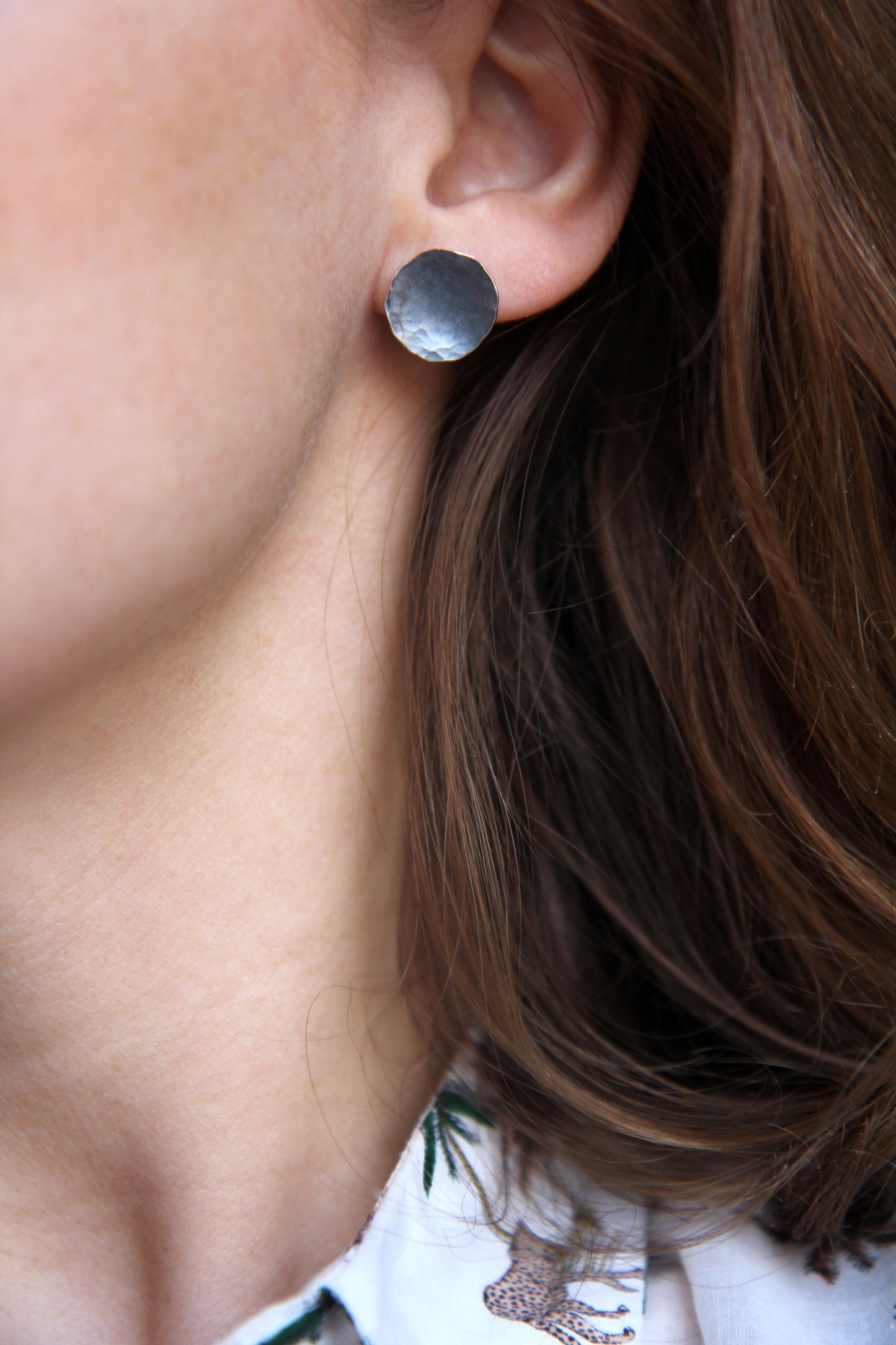 Black Hammered Circle Silver Earrings