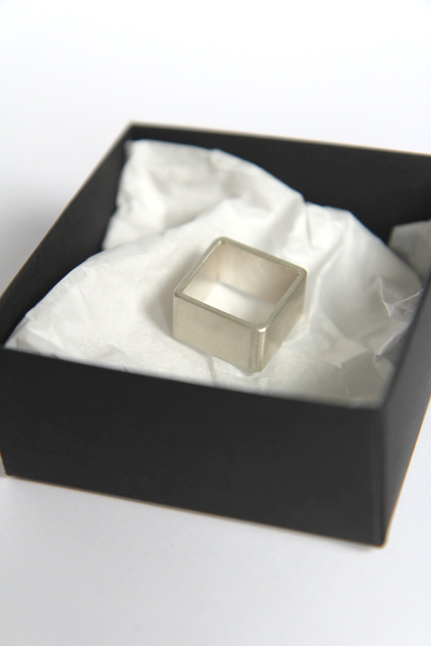 Wide Matt Silver Square Ring