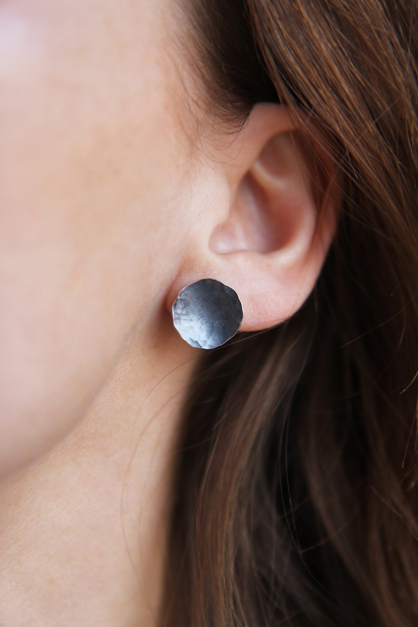 Black Hammered Circle Silver Earrings