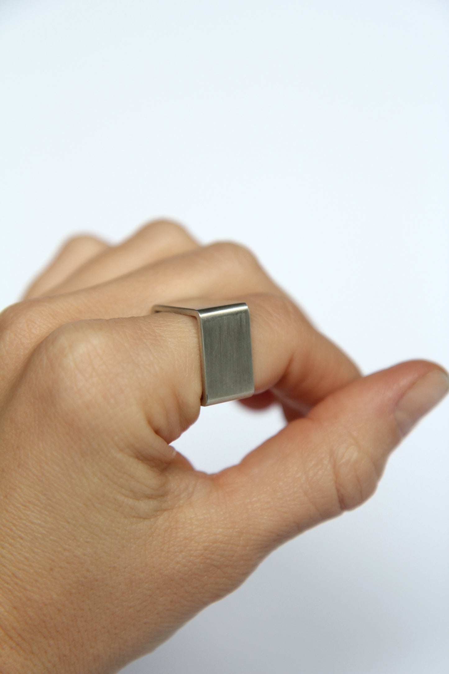 Wide Matt Silver Square Ring