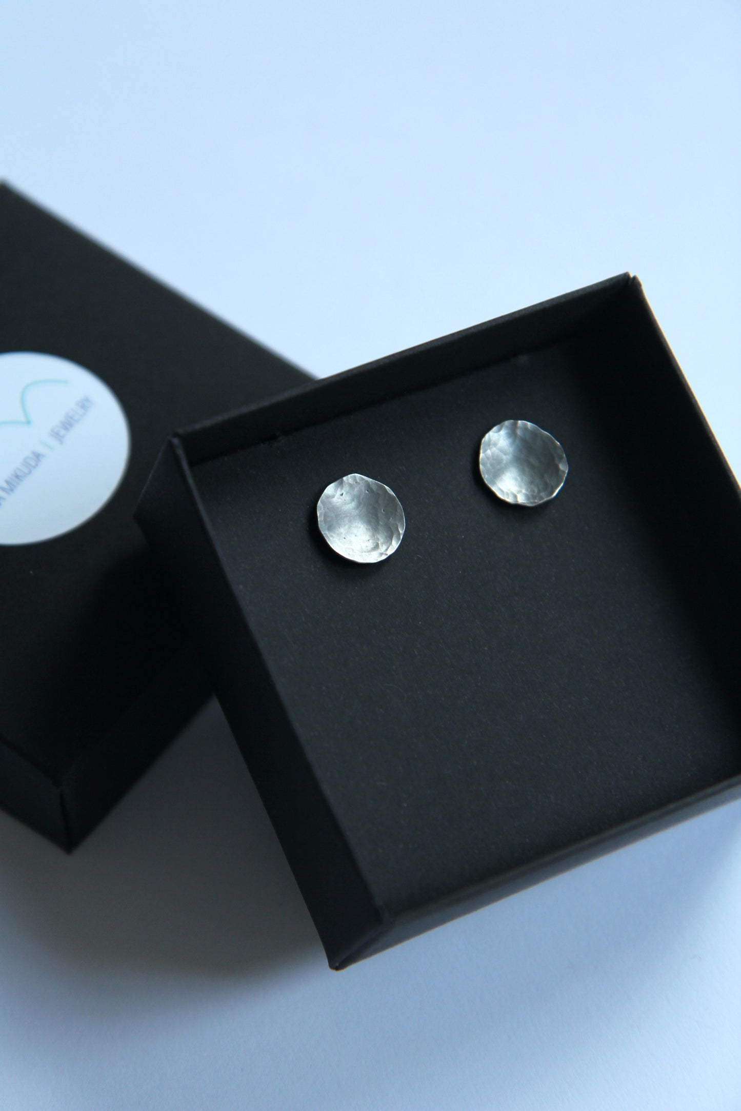 Black Hammered Circle Silver Earrings