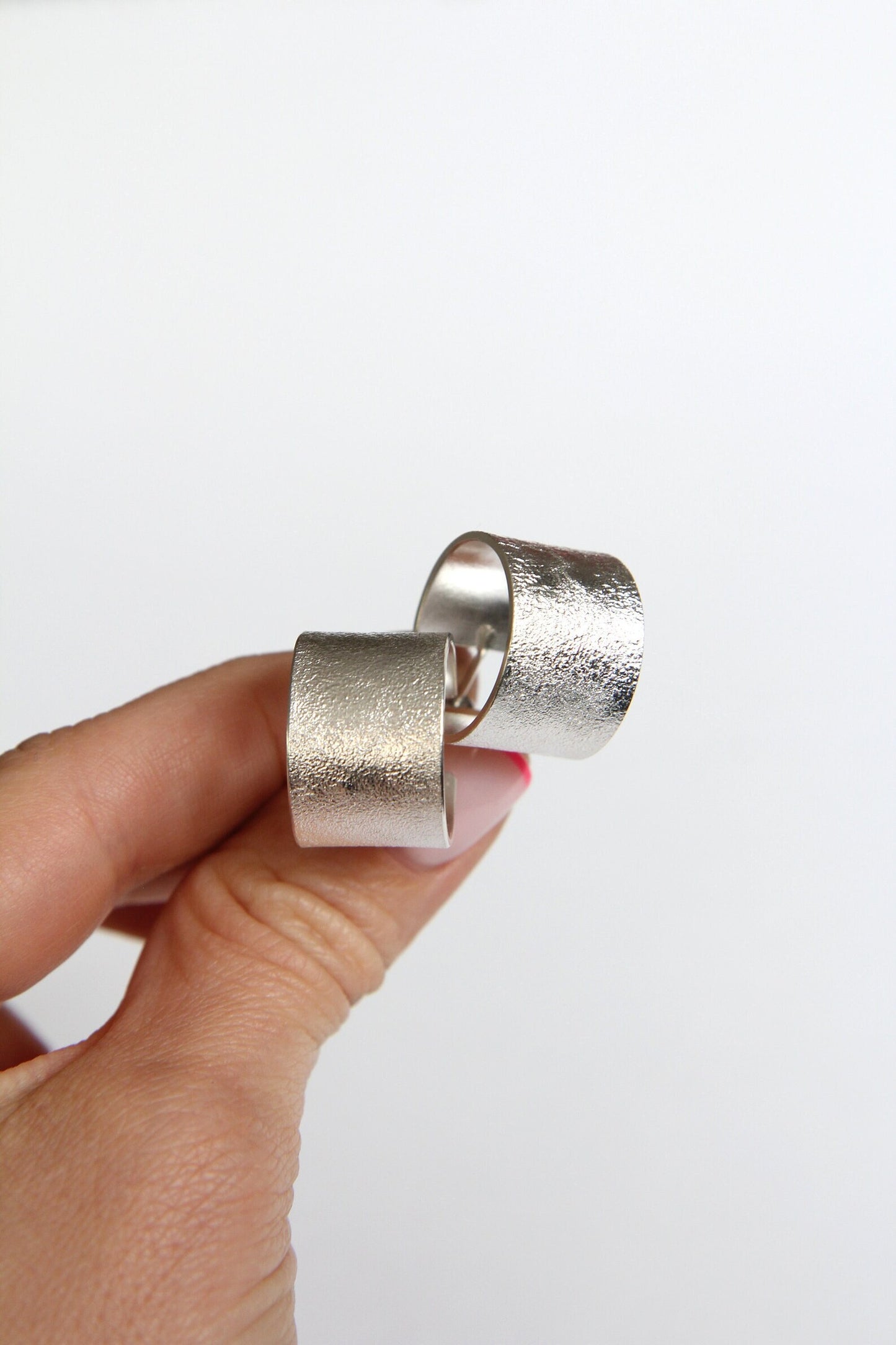 Wide Textured Silver Hoop Earrings