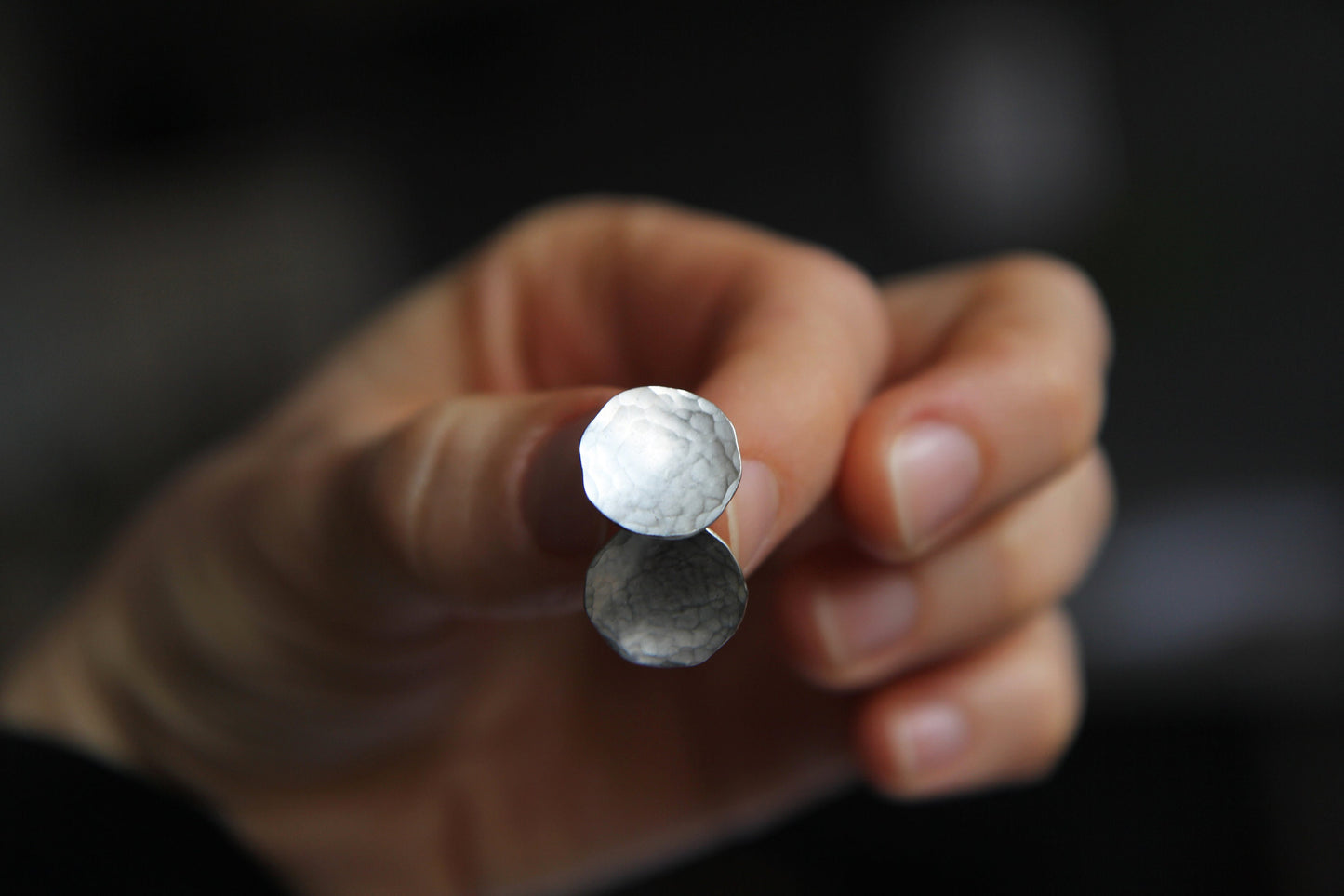 Hammered Circle Silver Earrings