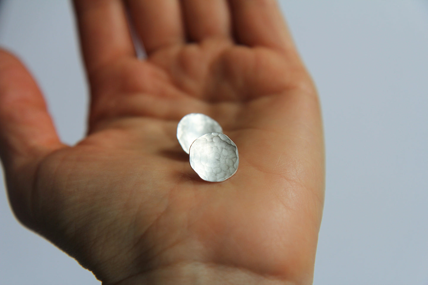 Hammered Circle Silver Earrings