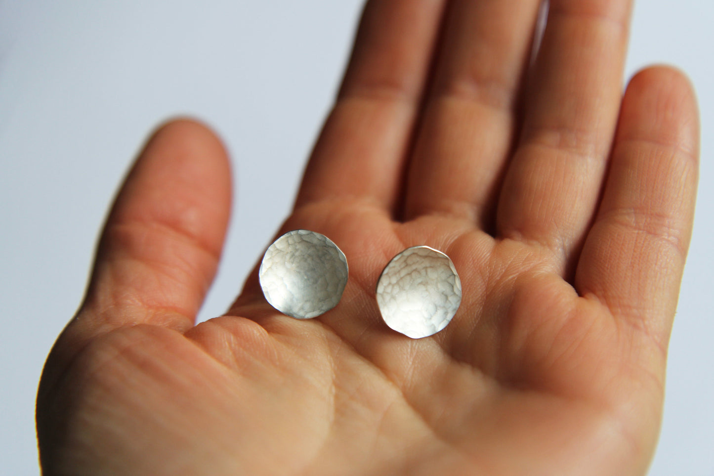 Hammered Circle Silver Earrings