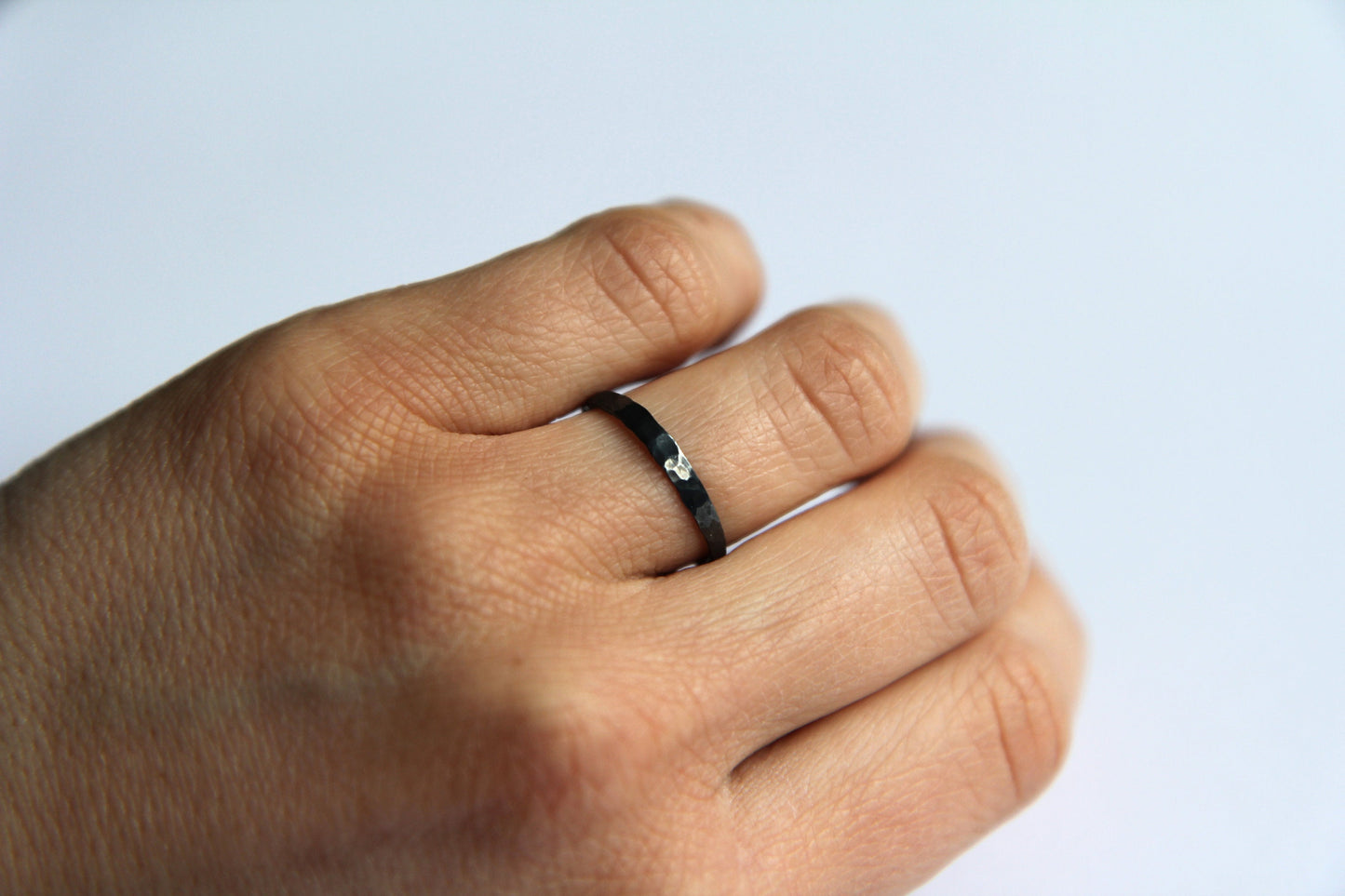 Fine Hammered Silver Stack Ring