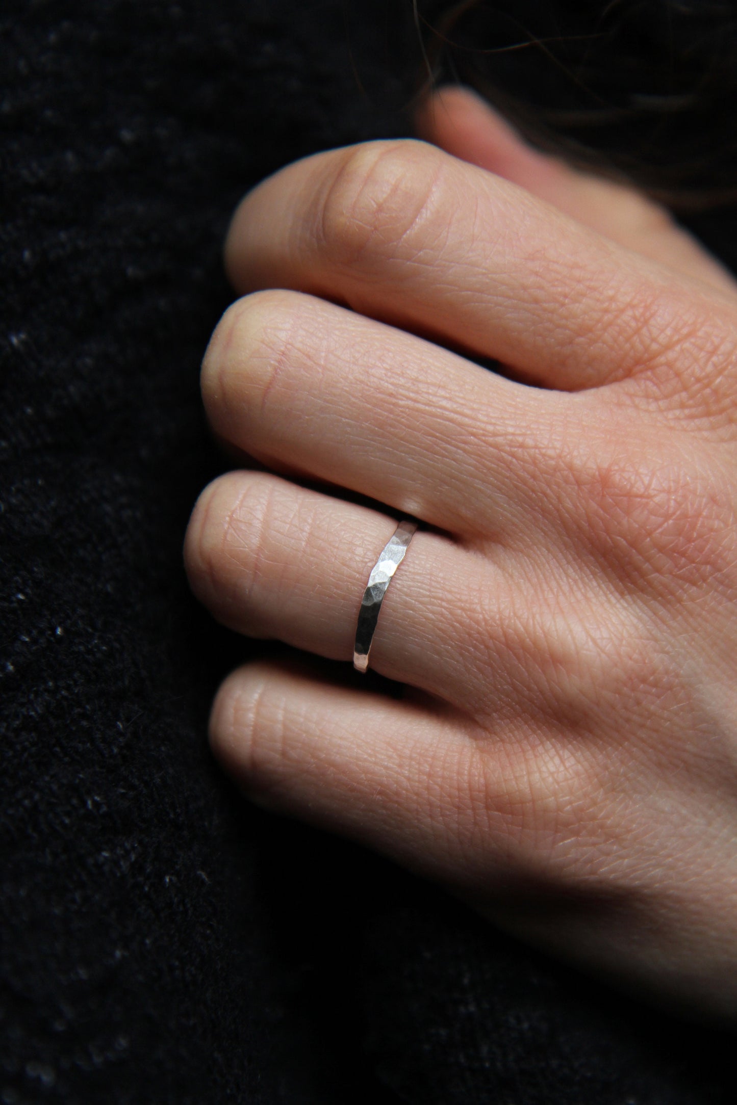 Fine Hammered Silver Stack Ring