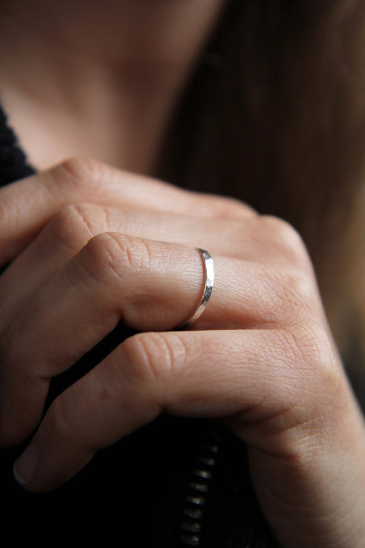 Fine Hammered Silver Stack Ring