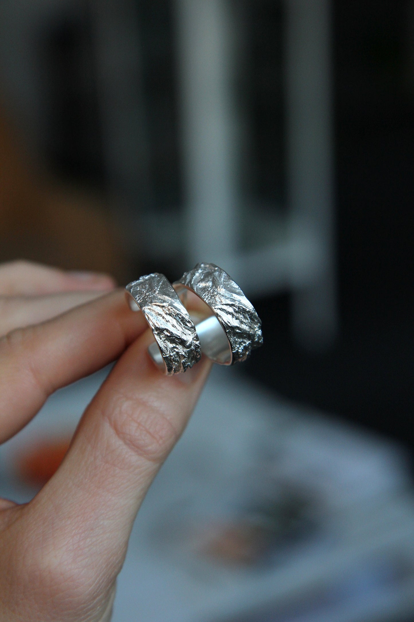 Bold Textured Silver Hoop Earrings