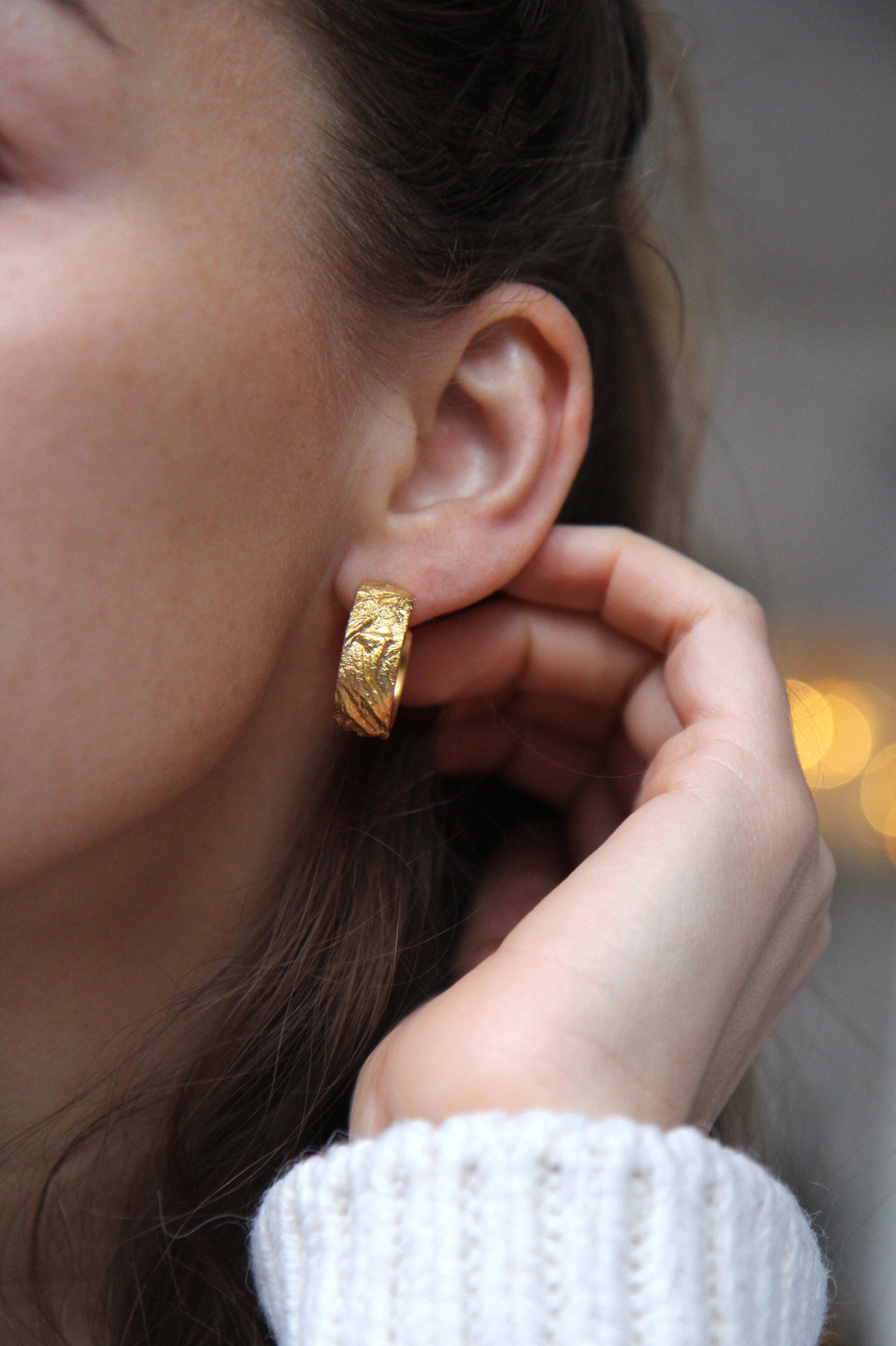 Bold Textured Gold-plated Silver Hoop Earrings
