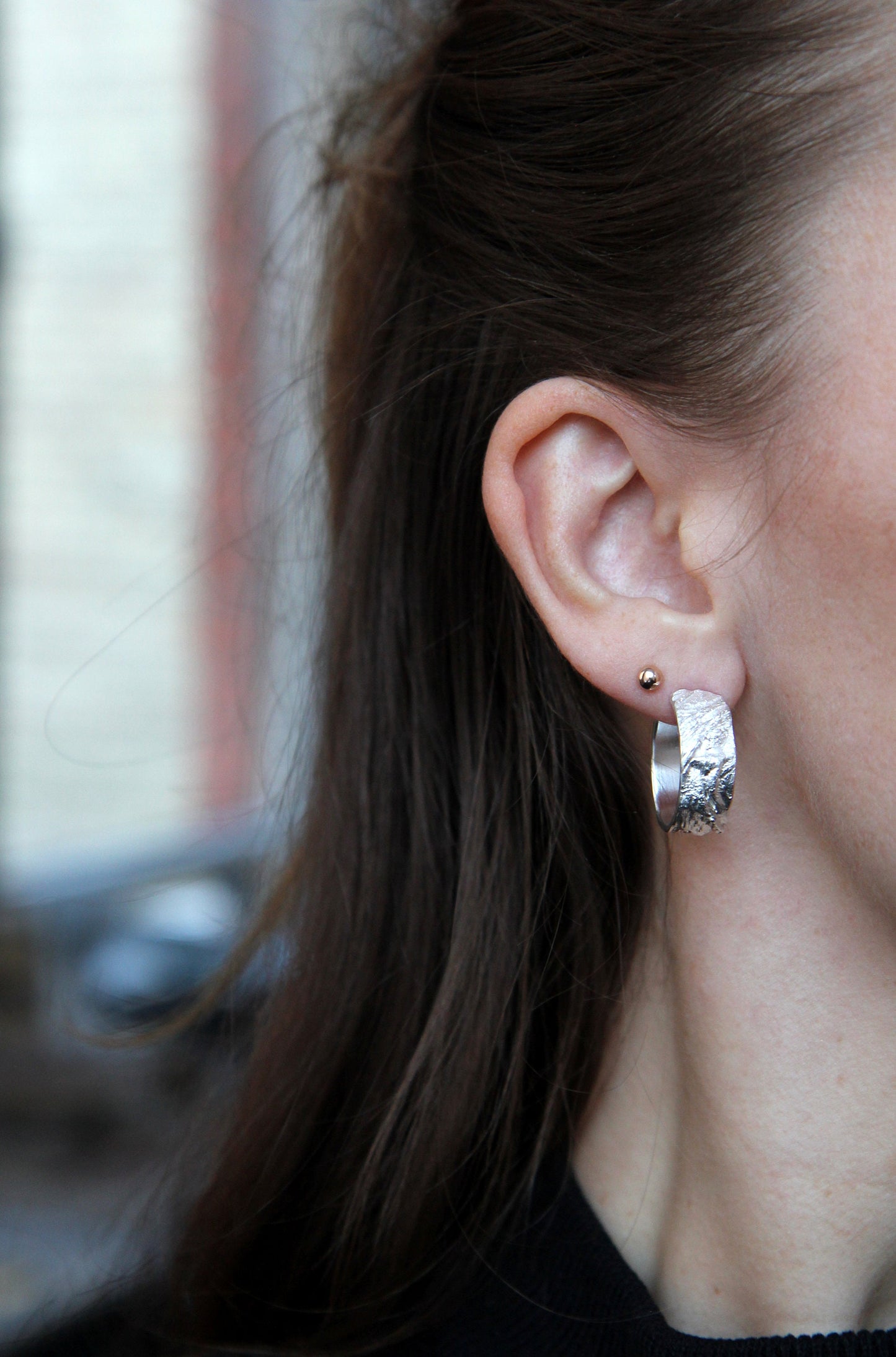 Bold Textured Silver Hoop Earrings