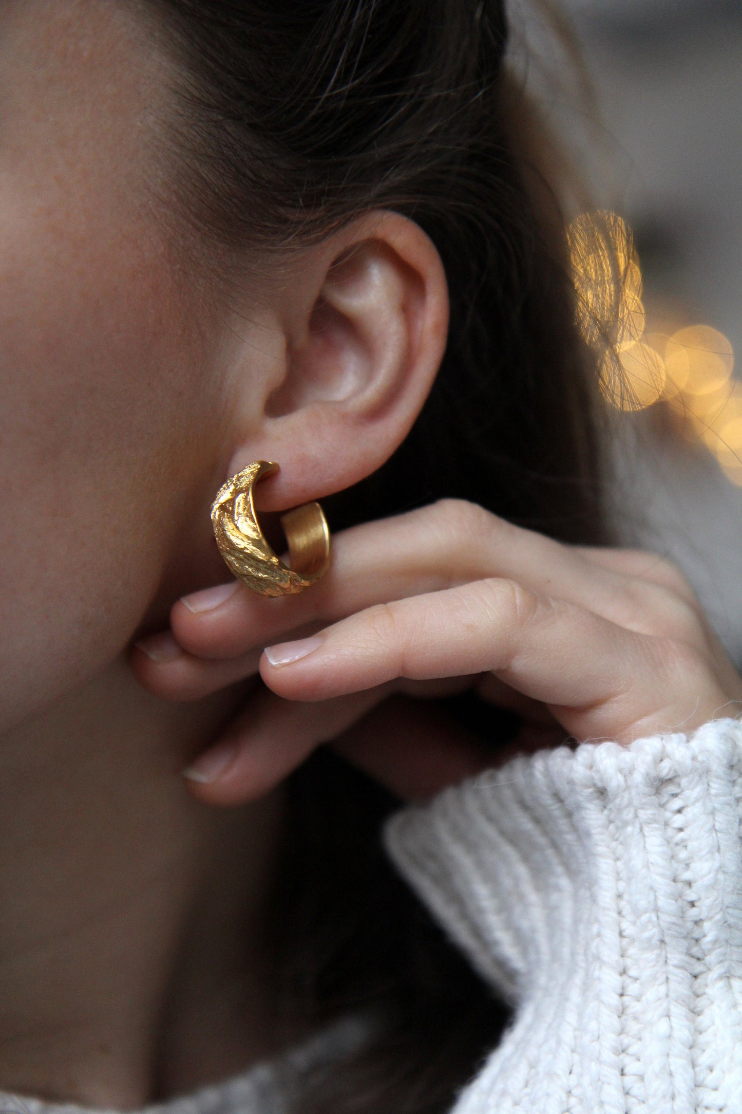 Bold Textured Gold-plated Silver Hoop Earrings