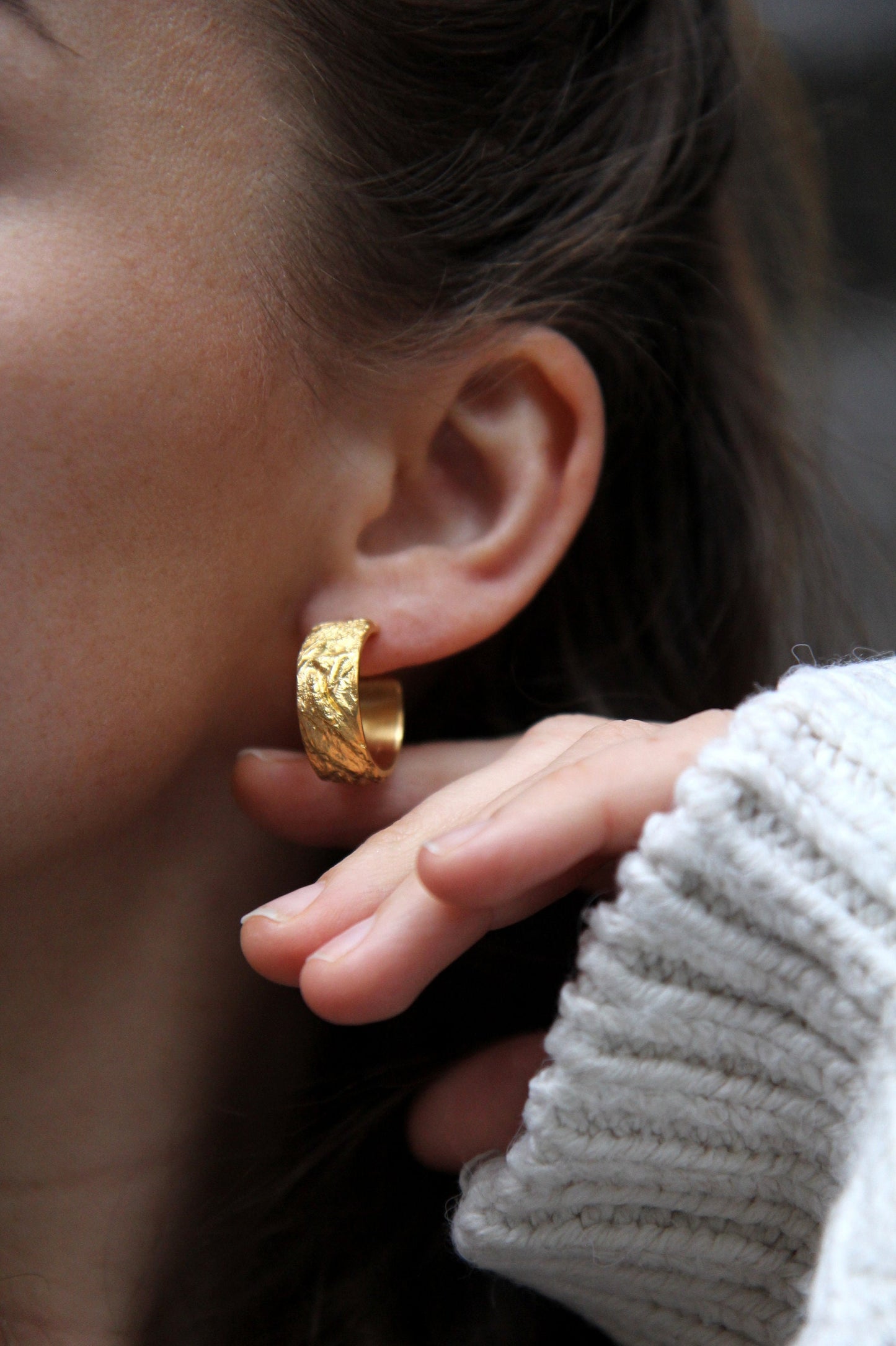 Bold Textured Gold-plated Silver Hoop Earrings