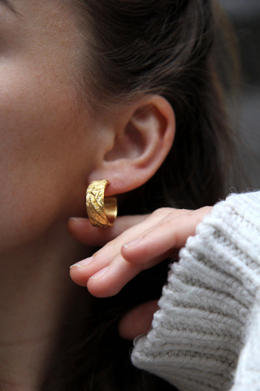 Bold Textured Gold-plated Silver Hoop Earrings